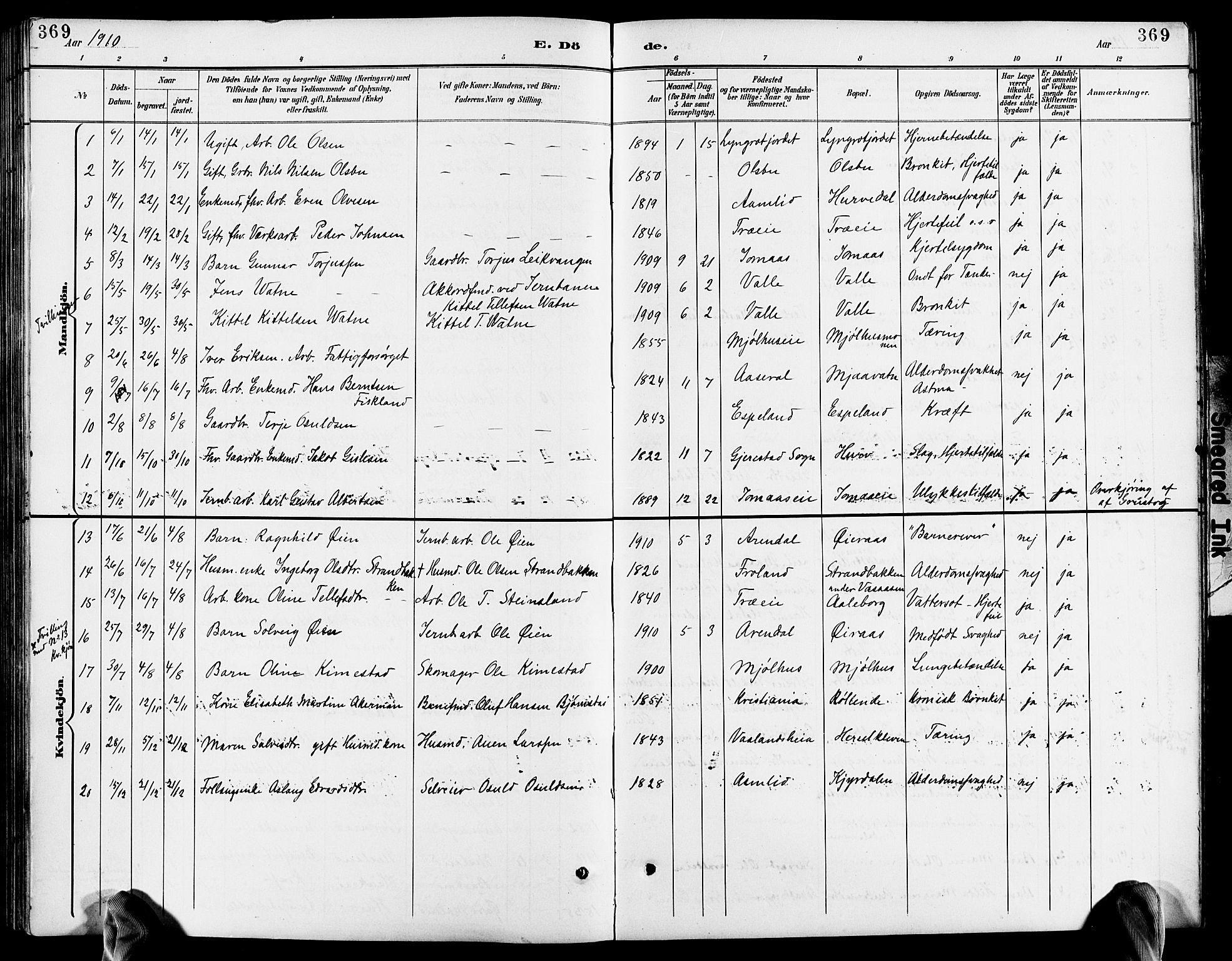 Froland sokneprestkontor, SAK/1111-0013/F/Fb/L0010: Parish register (copy) no. B 10, 1893-1920, p. 369