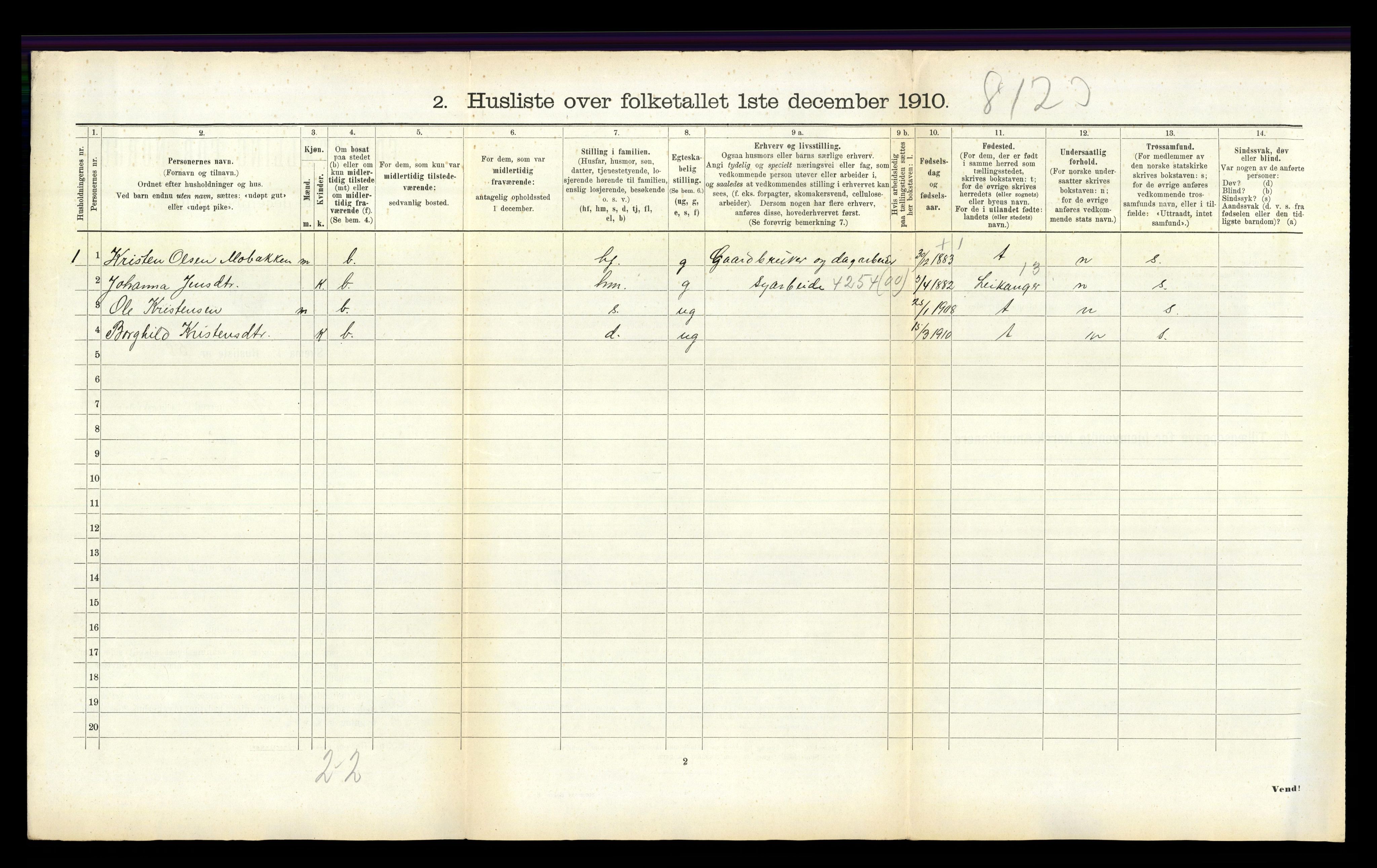 RA, 1910 census for Hafslo, 1910, p. 438