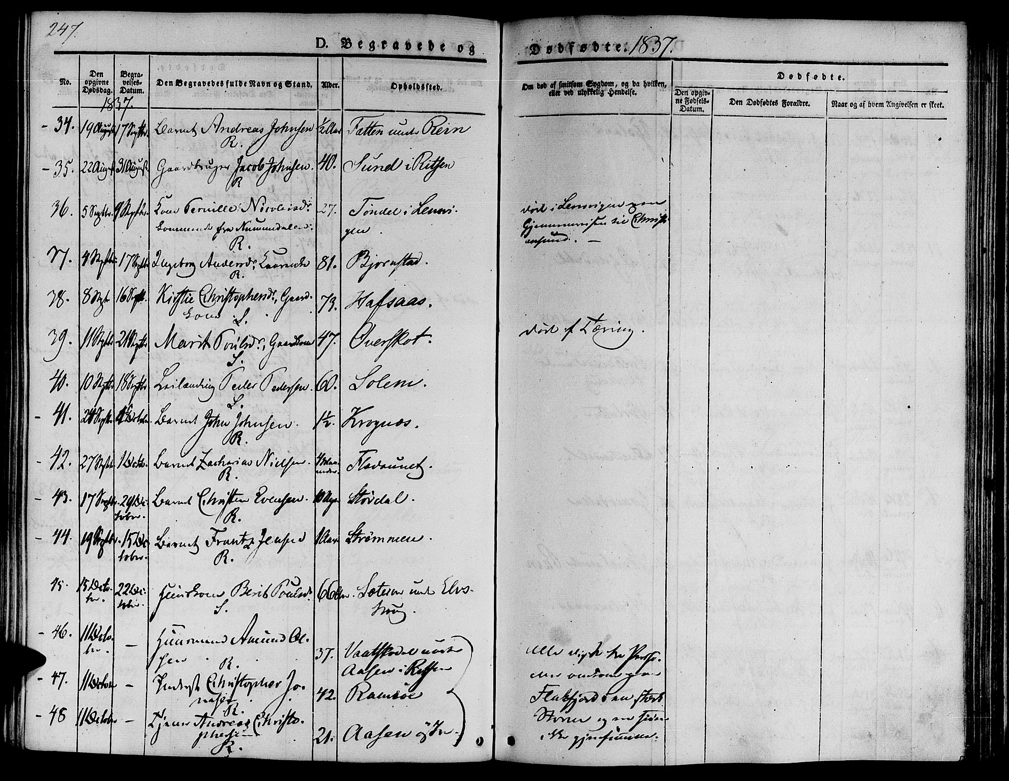 Ministerialprotokoller, klokkerbøker og fødselsregistre - Sør-Trøndelag, SAT/A-1456/646/L0610: Parish register (official) no. 646A08, 1837-1847, p. 247