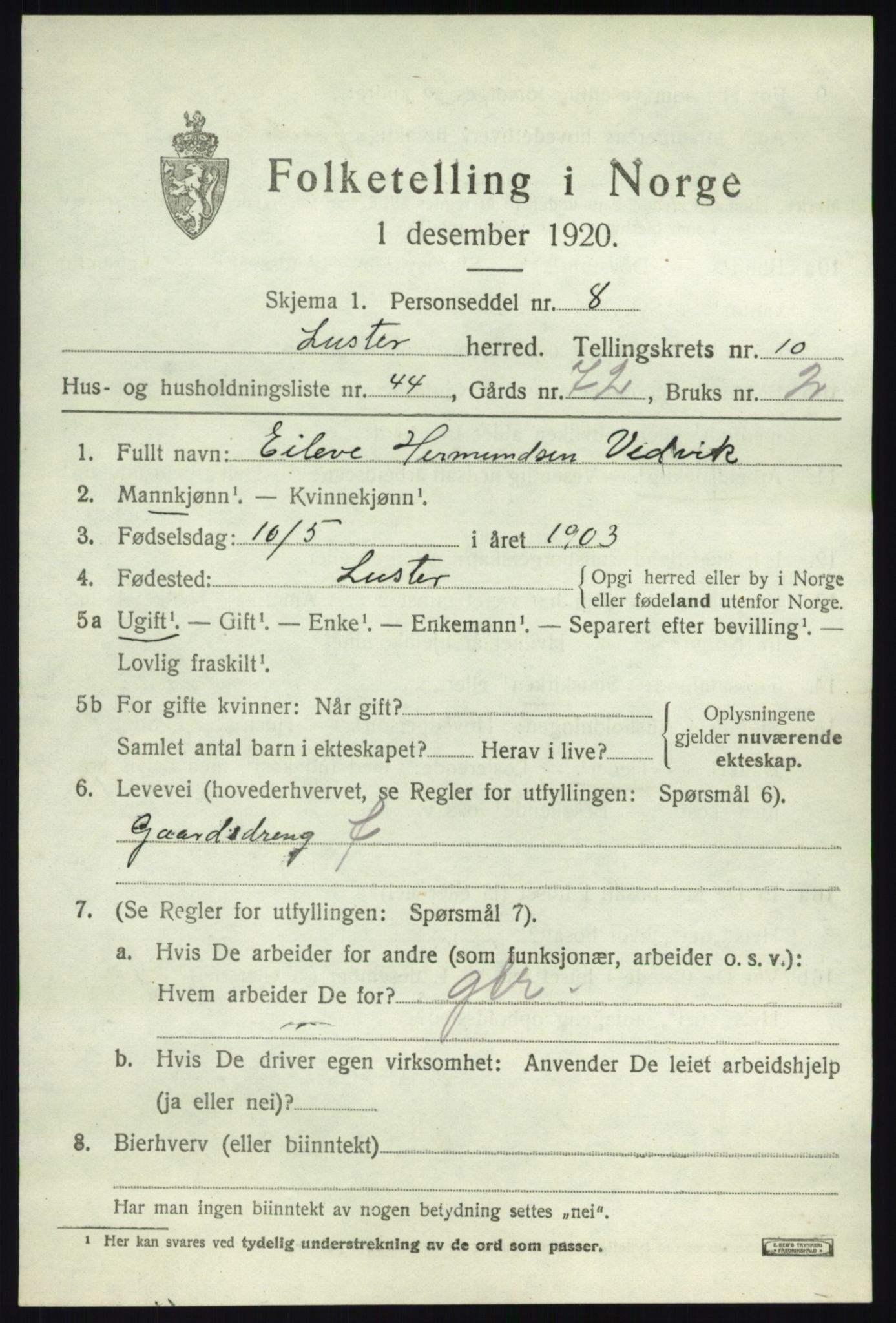 SAB, 1920 census for Luster, 1920, p. 5774