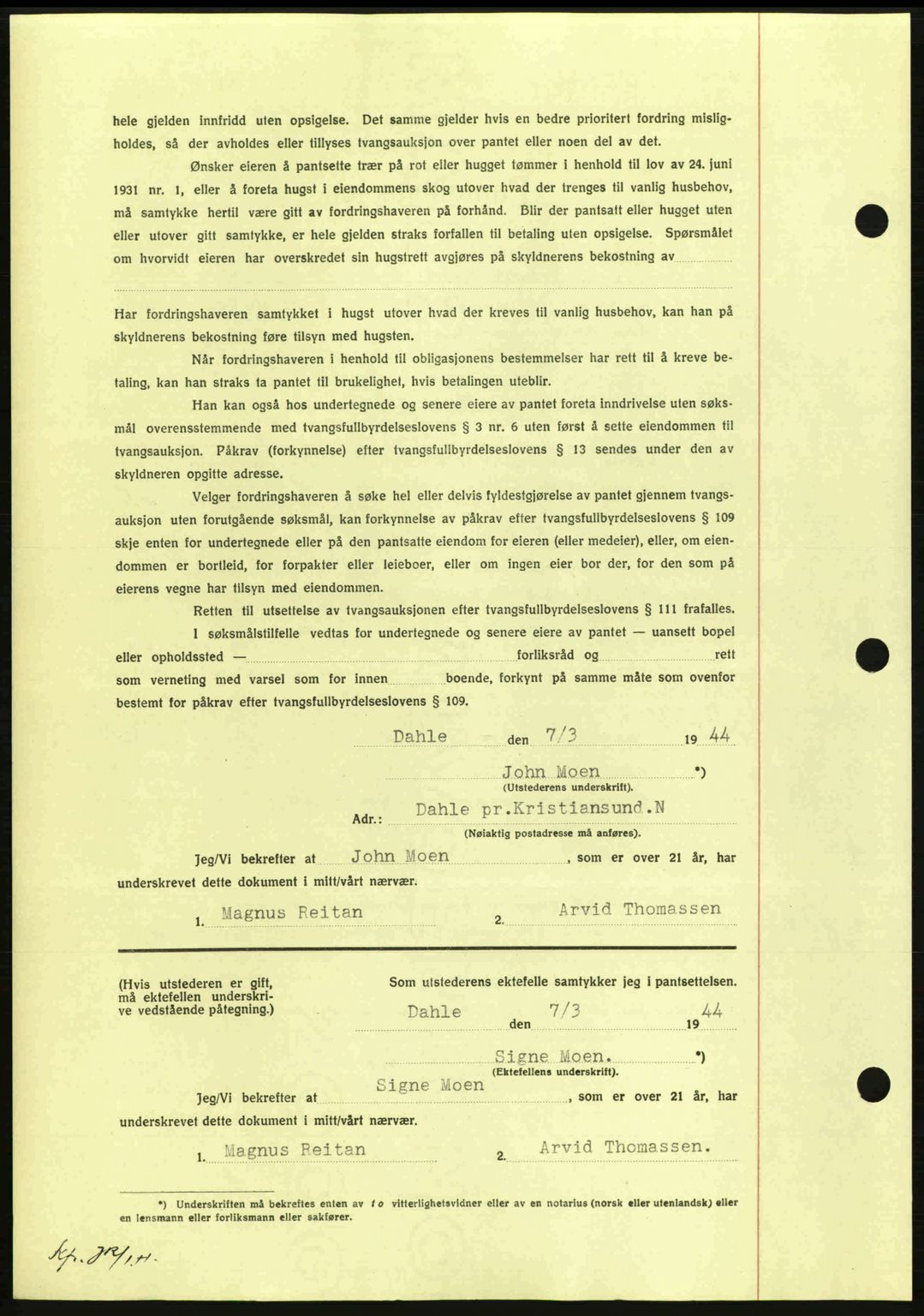 Nordmøre sorenskriveri, AV/SAT-A-4132/1/2/2Ca: Mortgage book no. B91, 1943-1944, Diary no: : 525/1944