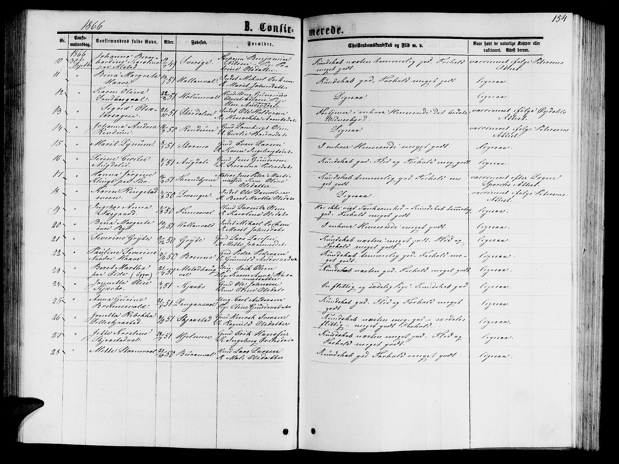 Ministerialprotokoller, klokkerbøker og fødselsregistre - Nord-Trøndelag, AV/SAT-A-1458/717/L0170: Parish register (copy) no. 717C02, 1866-1866, p. 154