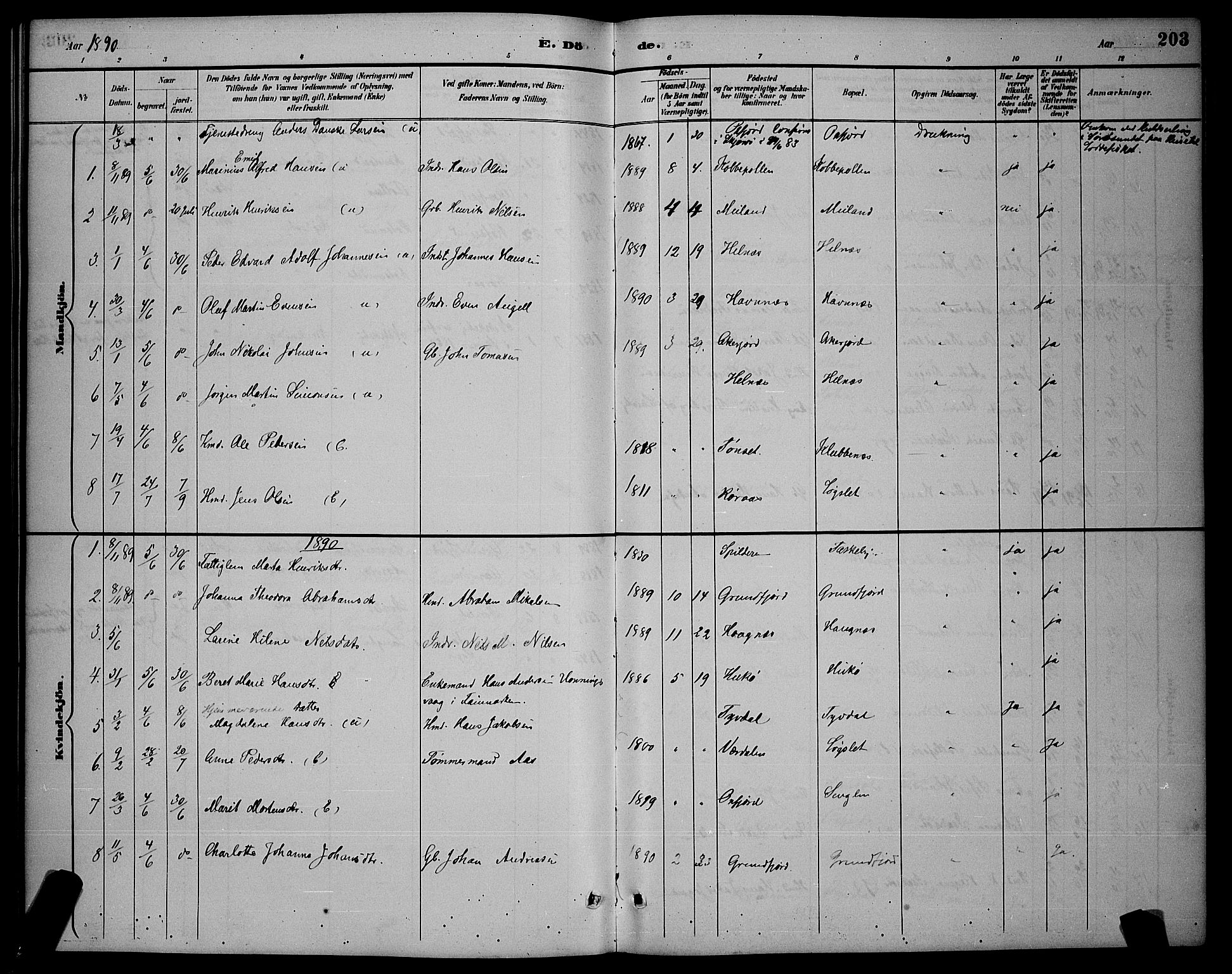 Skjervøy sokneprestkontor, SATØ/S-1300/H/Ha/Hab/L0007klokker: Parish register (copy) no. 7, 1889-1899, p. 203