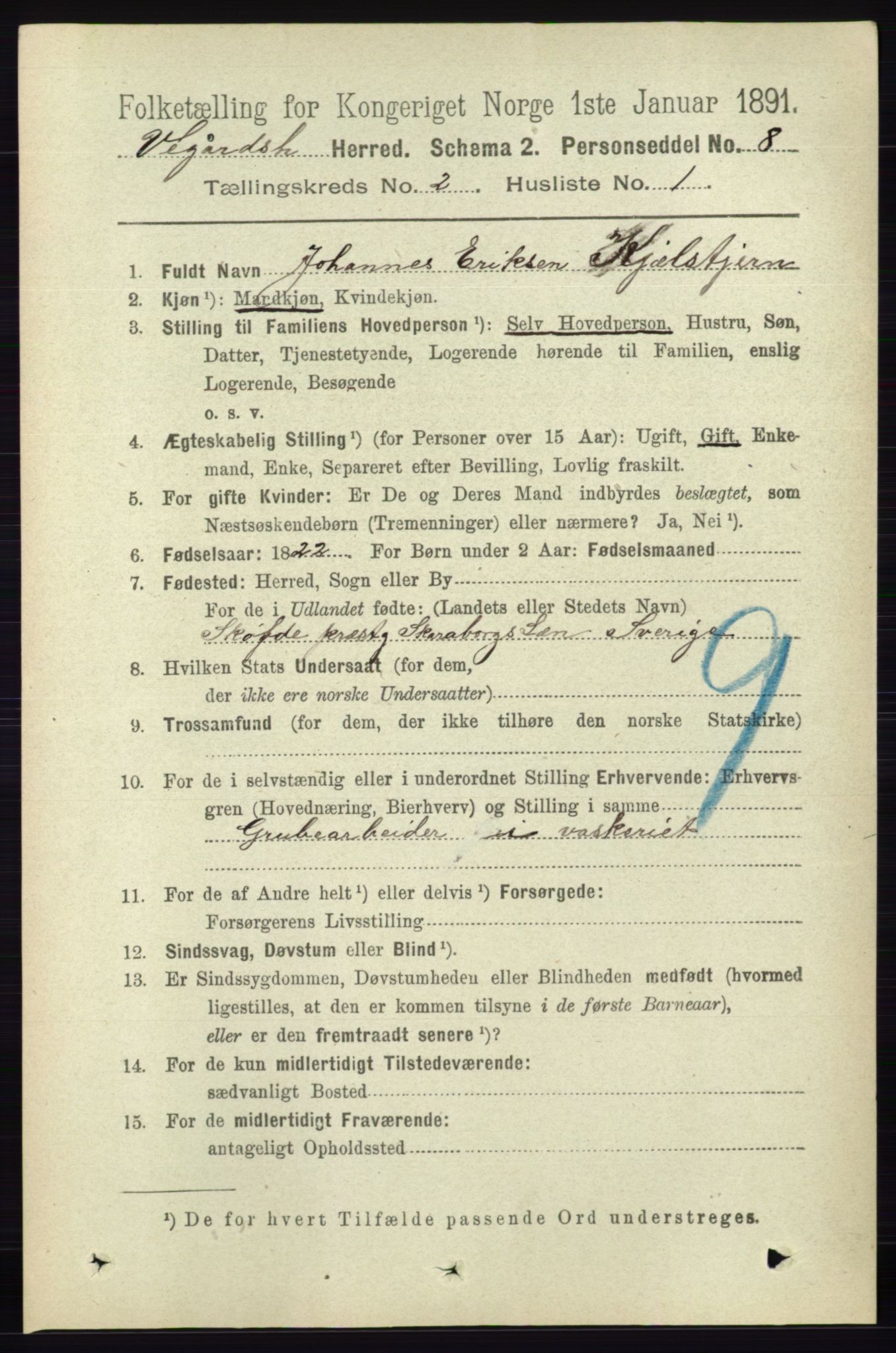 RA, 1891 census for 0912 Vegårshei, 1891, p. 365