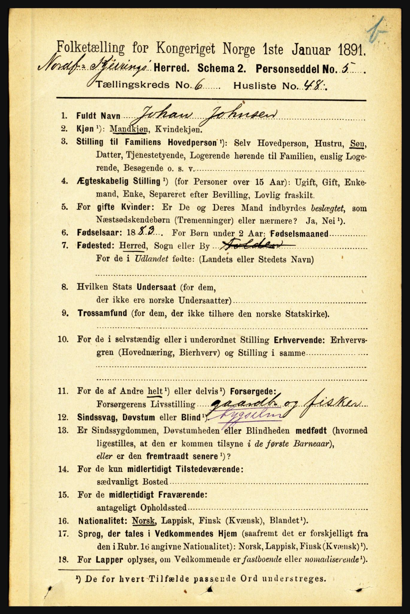 RA, 1891 census for 1846 Nordfold-Kjerringøy, 1891, p. 1703