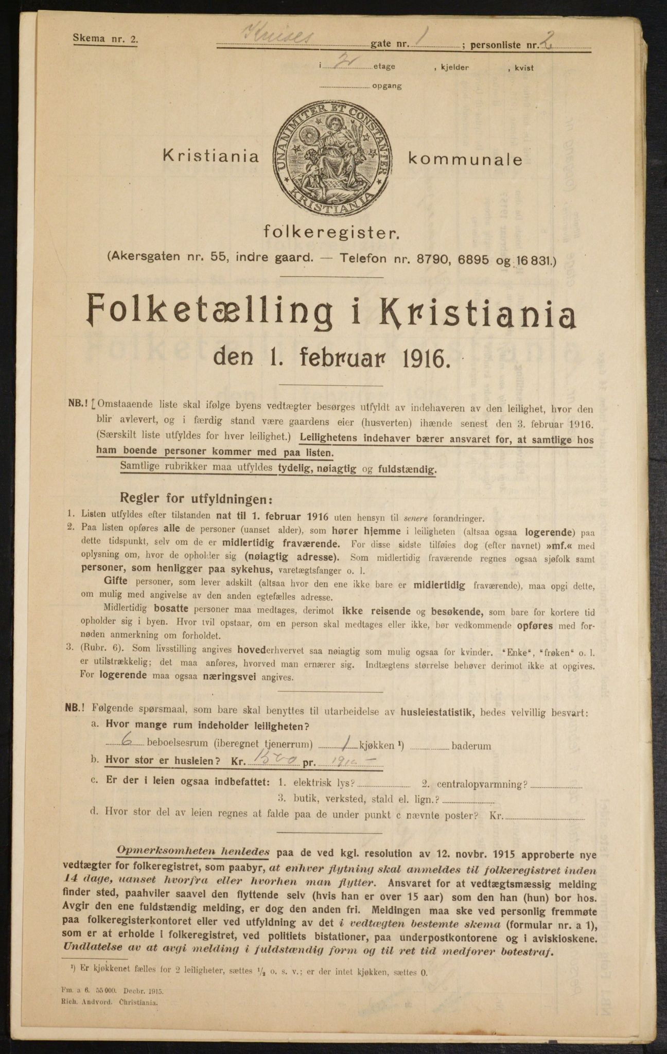 OBA, Municipal Census 1916 for Kristiania, 1916, p. 56112