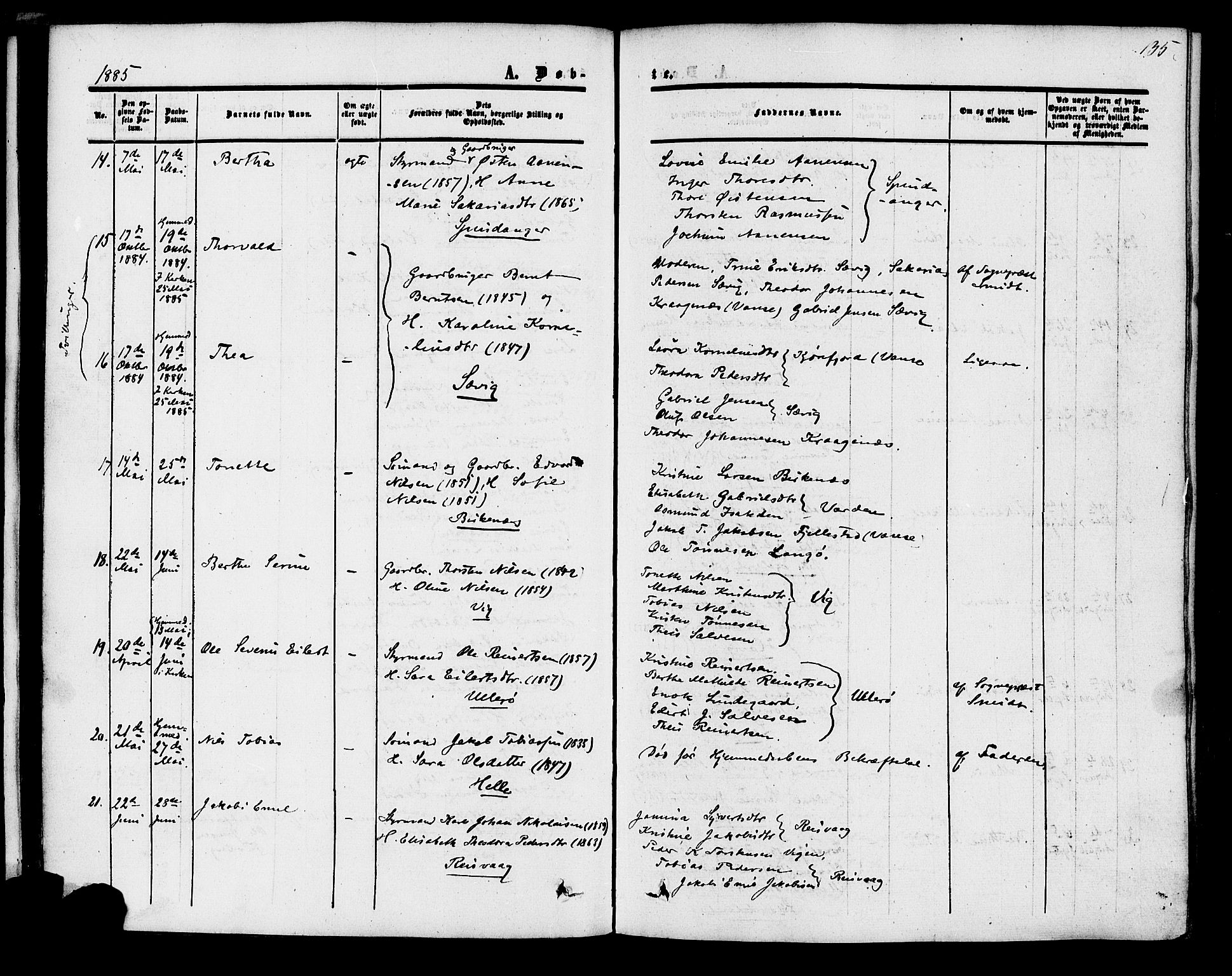 Herad sokneprestkontor, AV/SAK-1111-0018/F/Fa/Fab/L0004: Parish register (official) no. A 4, 1853-1885, p. 135