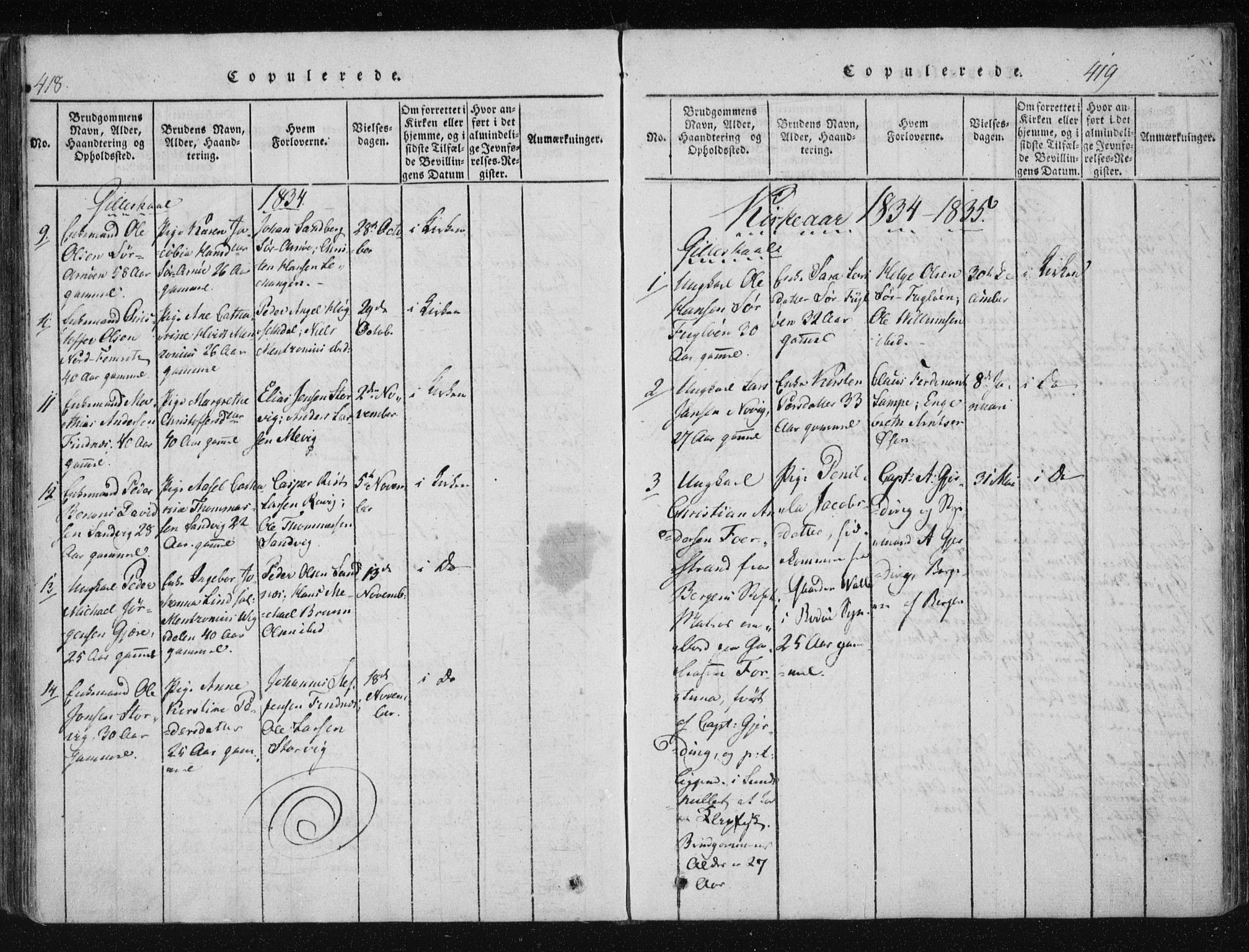 Ministerialprotokoller, klokkerbøker og fødselsregistre - Nordland, SAT/A-1459/805/L0096: Parish register (official) no. 805A03, 1820-1837, p. 418-419