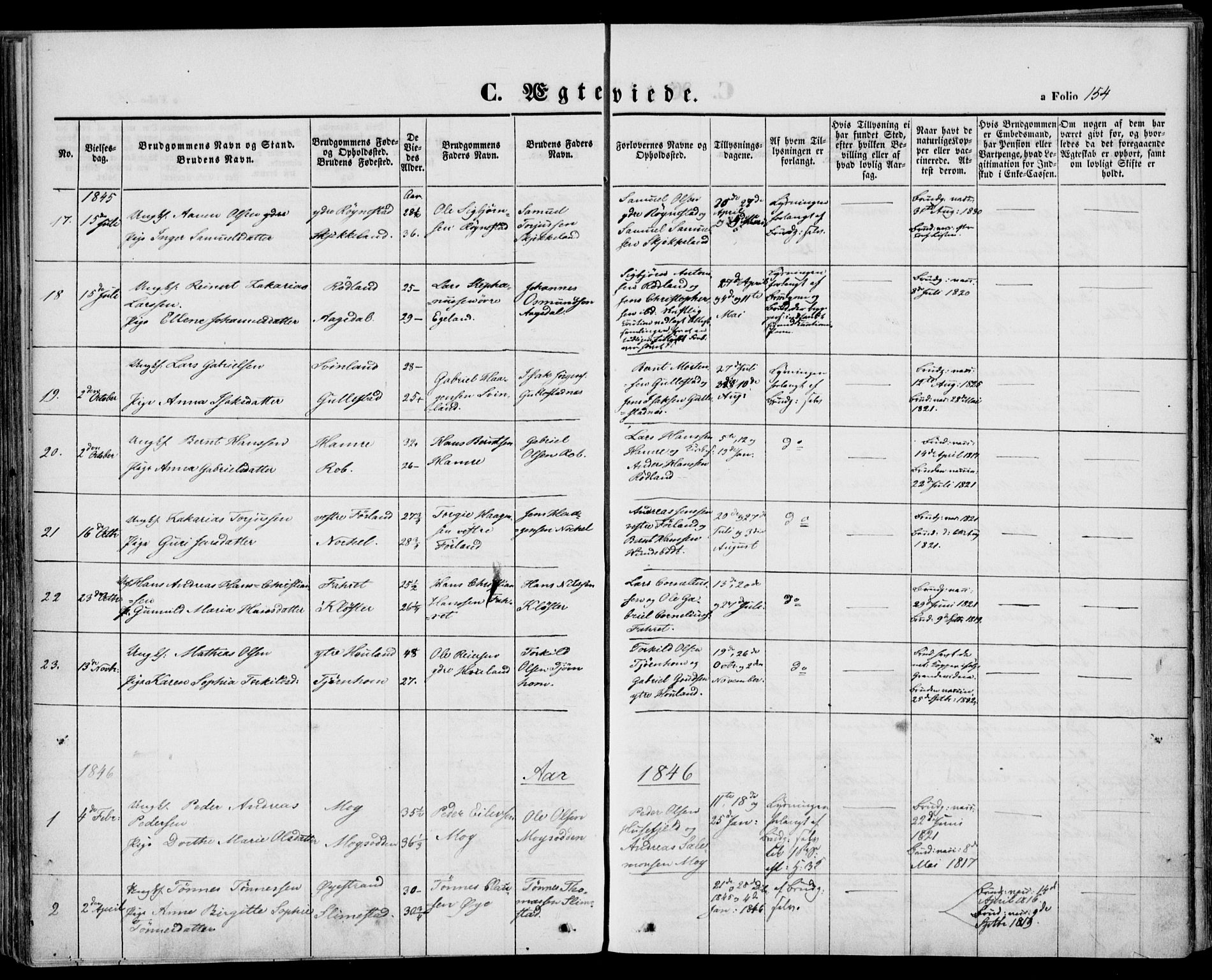 Kvinesdal sokneprestkontor, AV/SAK-1111-0026/F/Fa/Fab/L0005: Parish register (official) no. A 5, 1844-1857, p. 154