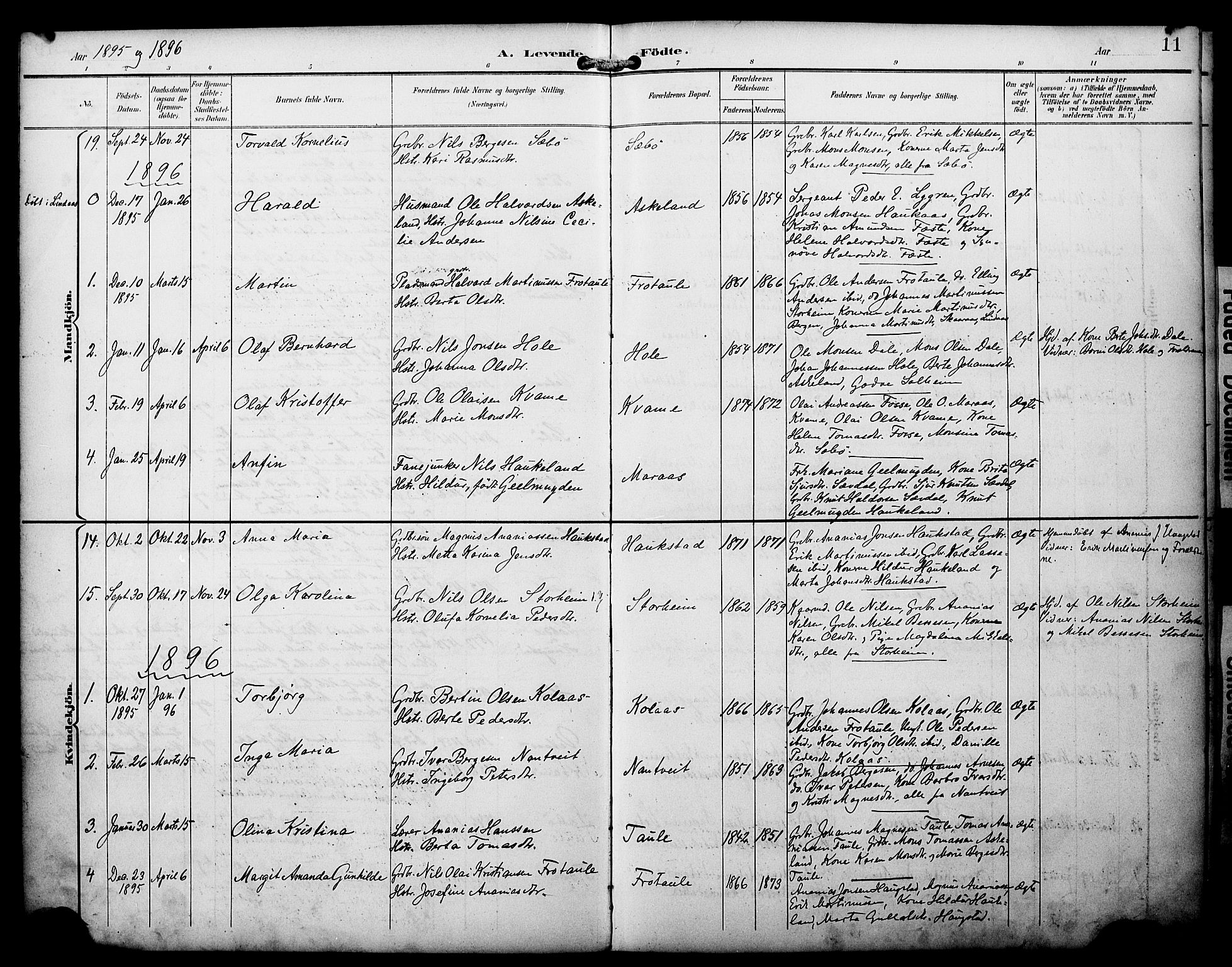 Manger sokneprestembete, AV/SAB-A-76801/H/Haa: Parish register (official) no. D 2, 1894-1908, p. 11