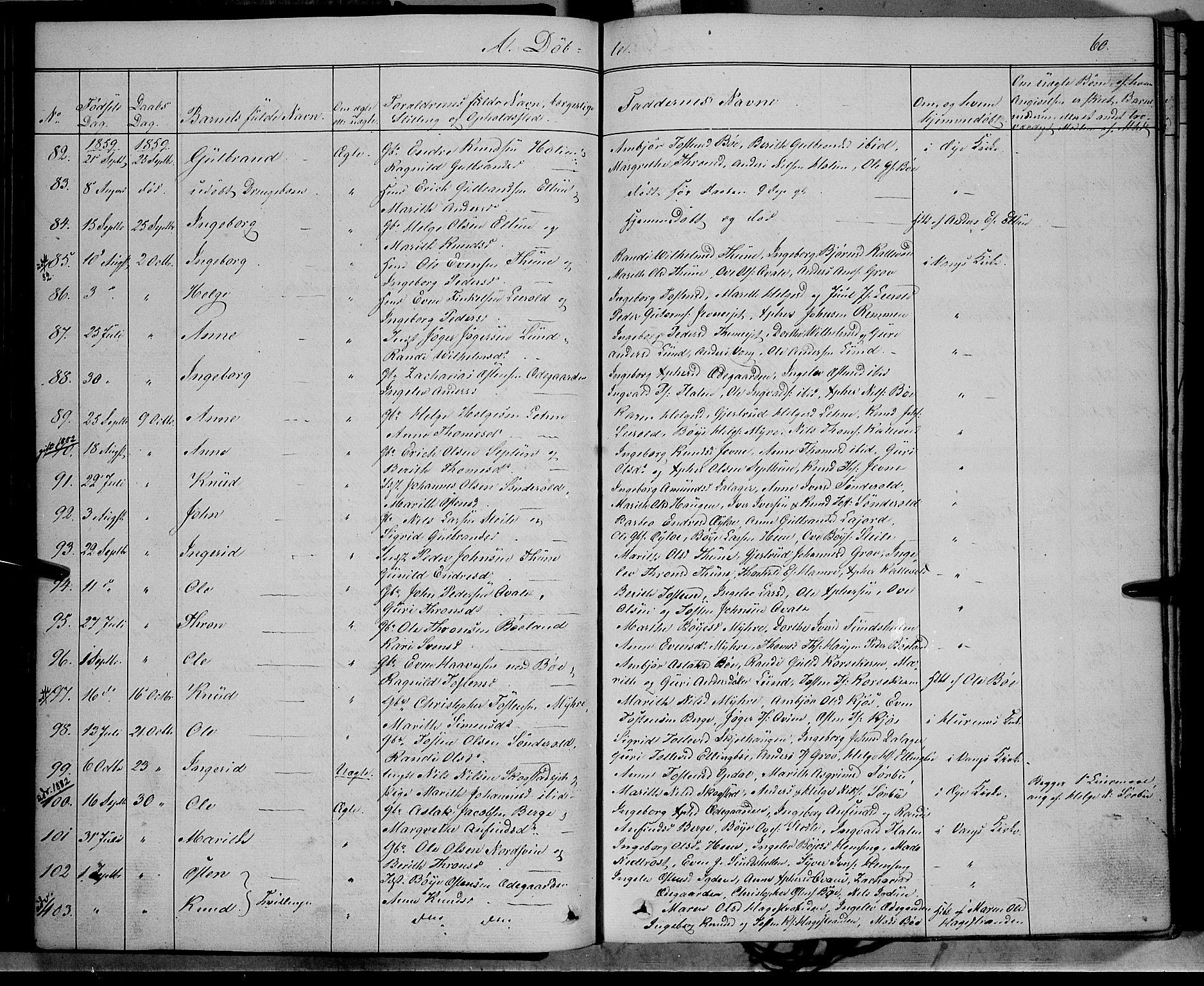 Vang prestekontor, Valdres, SAH/PREST-140/H/Ha/L0006: Parish register (official) no. 6, 1846-1864, p. 60