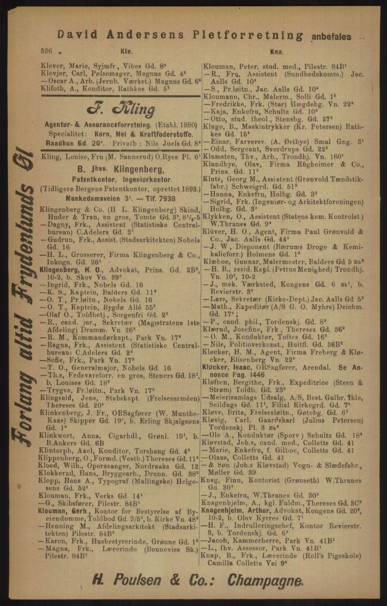 Kristiania/Oslo adressebok, PUBL/-, 1905, p. 536