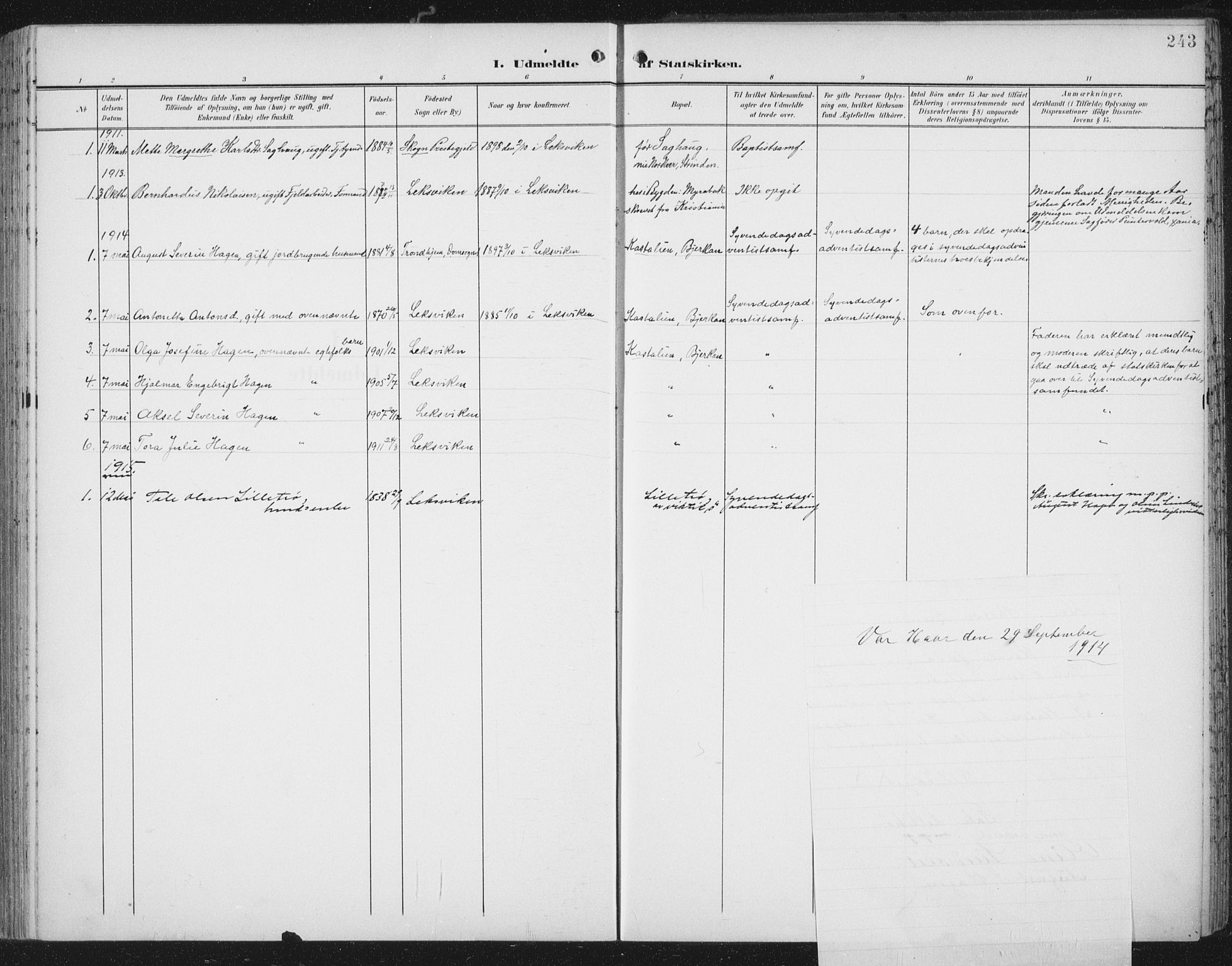 Ministerialprotokoller, klokkerbøker og fødselsregistre - Nord-Trøndelag, SAT/A-1458/701/L0011: Parish register (official) no. 701A11, 1899-1915, p. 243