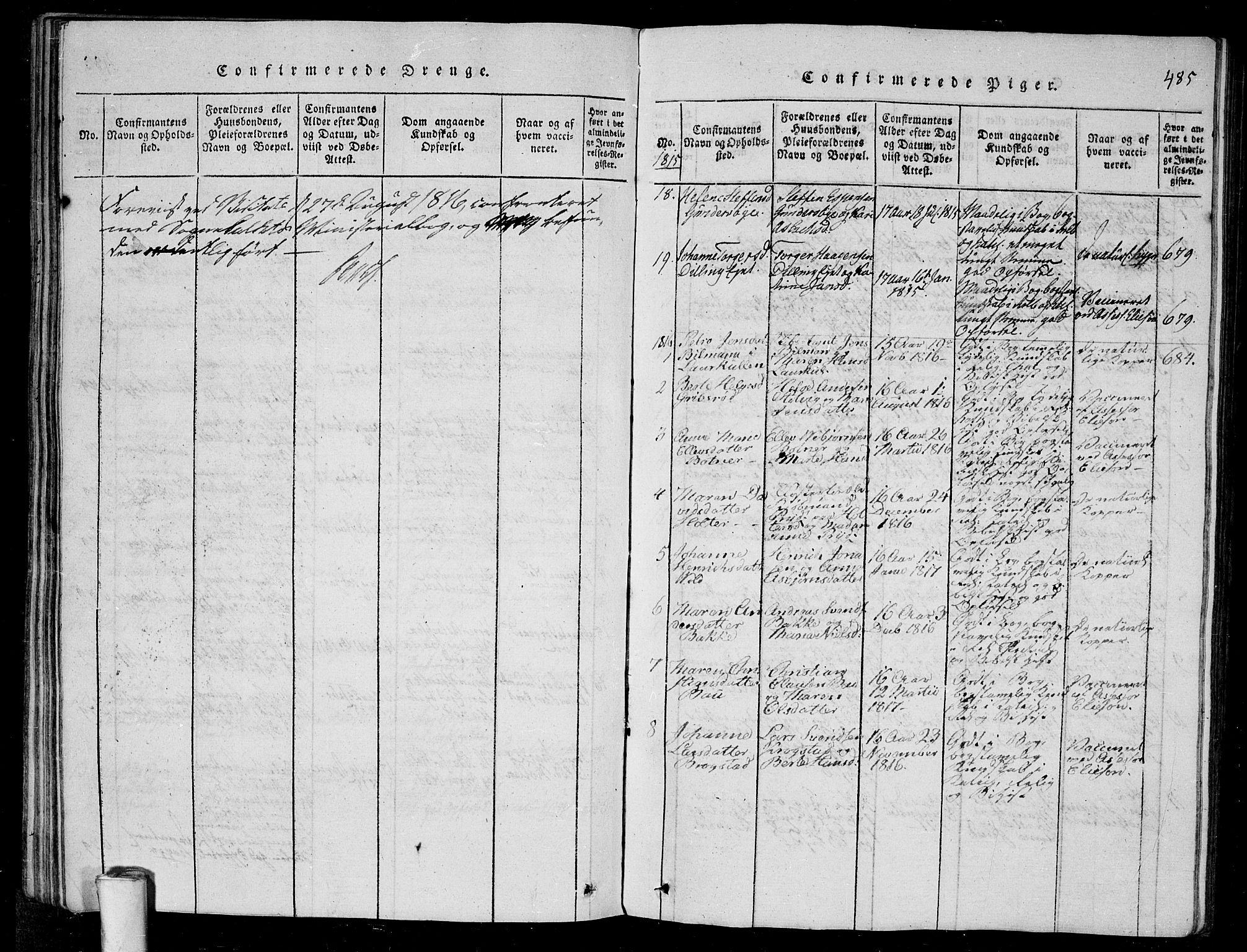Rygge prestekontor Kirkebøker, SAO/A-10084b/G/Ga/L0001: Parish register (copy) no. 1, 1814-1871, p. 484-485