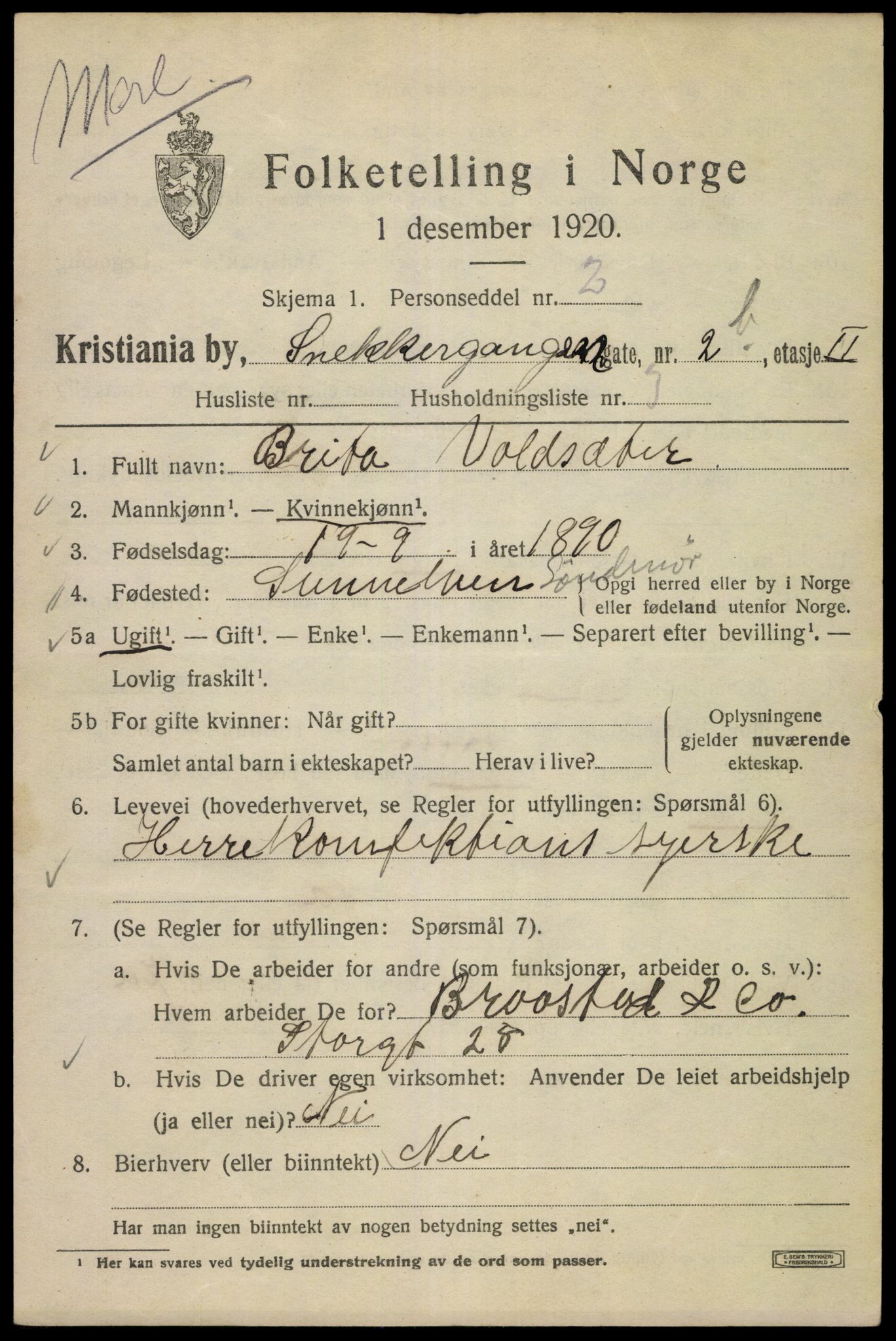 SAO, 1920 census for Kristiania, 1920, p. 521523