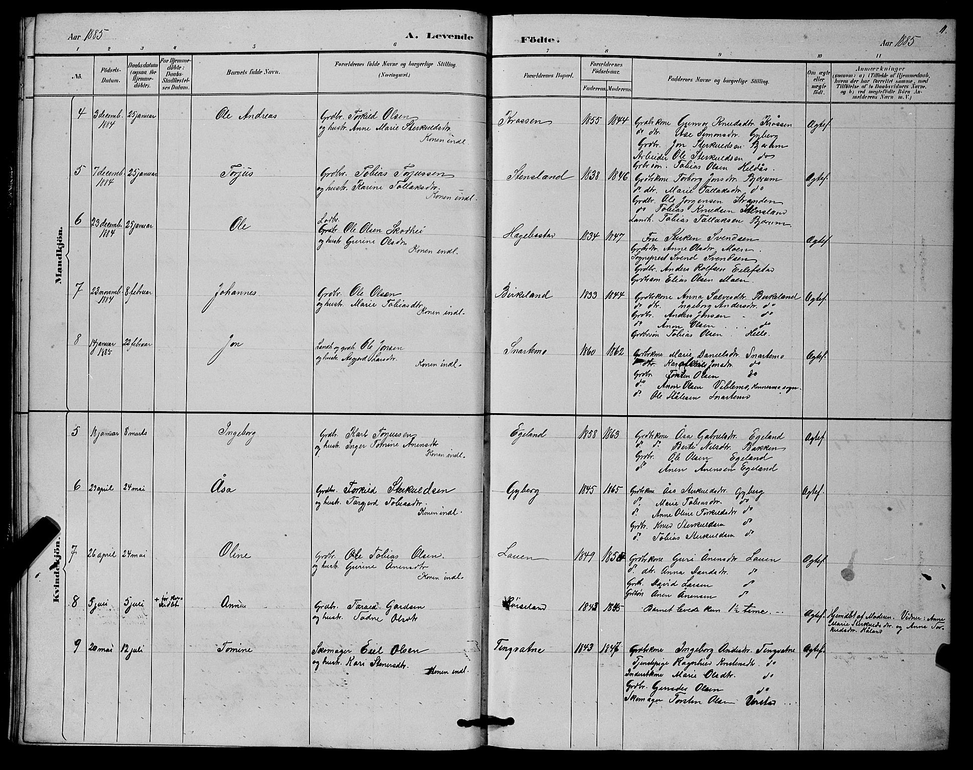 Hægebostad sokneprestkontor, SAK/1111-0024/F/Fb/Fba/L0003: Parish register (copy) no. B 3, 1883-1896, p. 12