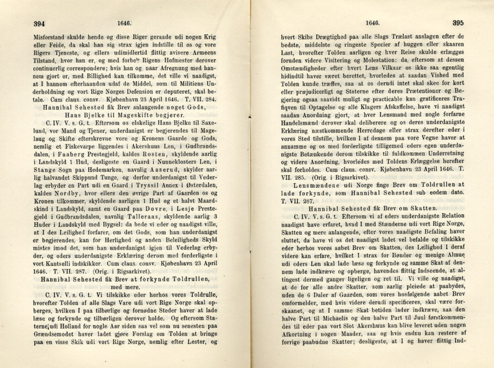 Publikasjoner utgitt av Det Norske Historiske Kildeskriftfond, PUBL/-/-/-: Norske Rigs-Registranter, bind 8, 1641-1648, p. 394-395