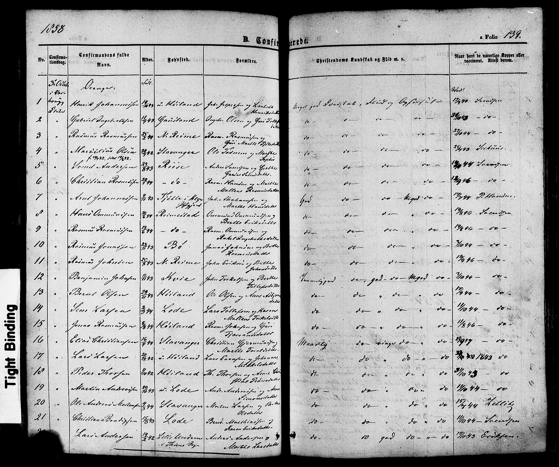 Hå sokneprestkontor, AV/SAST-A-101801/001/30BA/L0008: Parish register (official) no. A 7, 1853-1878, p. 139