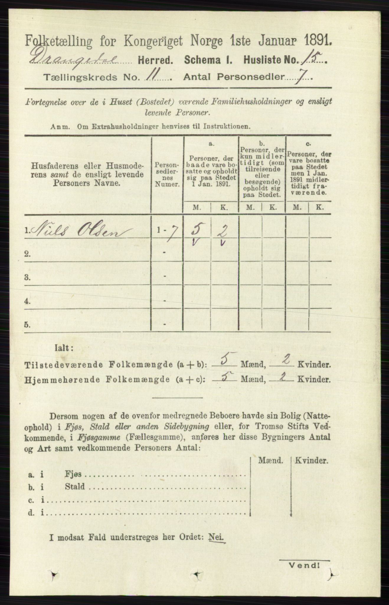 RA, 1891 census for 0817 Drangedal, 1891, p. 3857