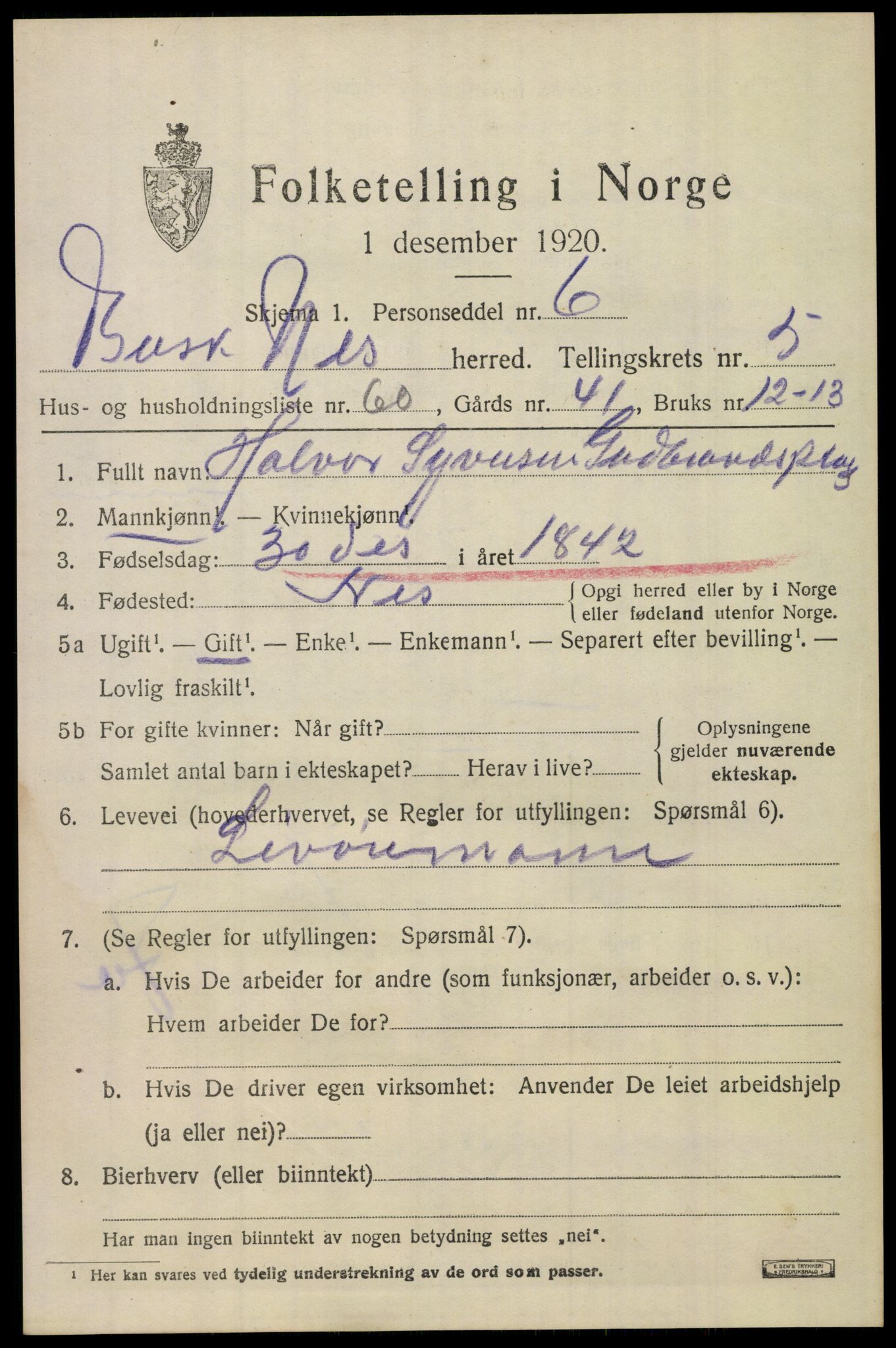 SAKO, 1920 census for Nes (Buskerud), 1920, p. 3054