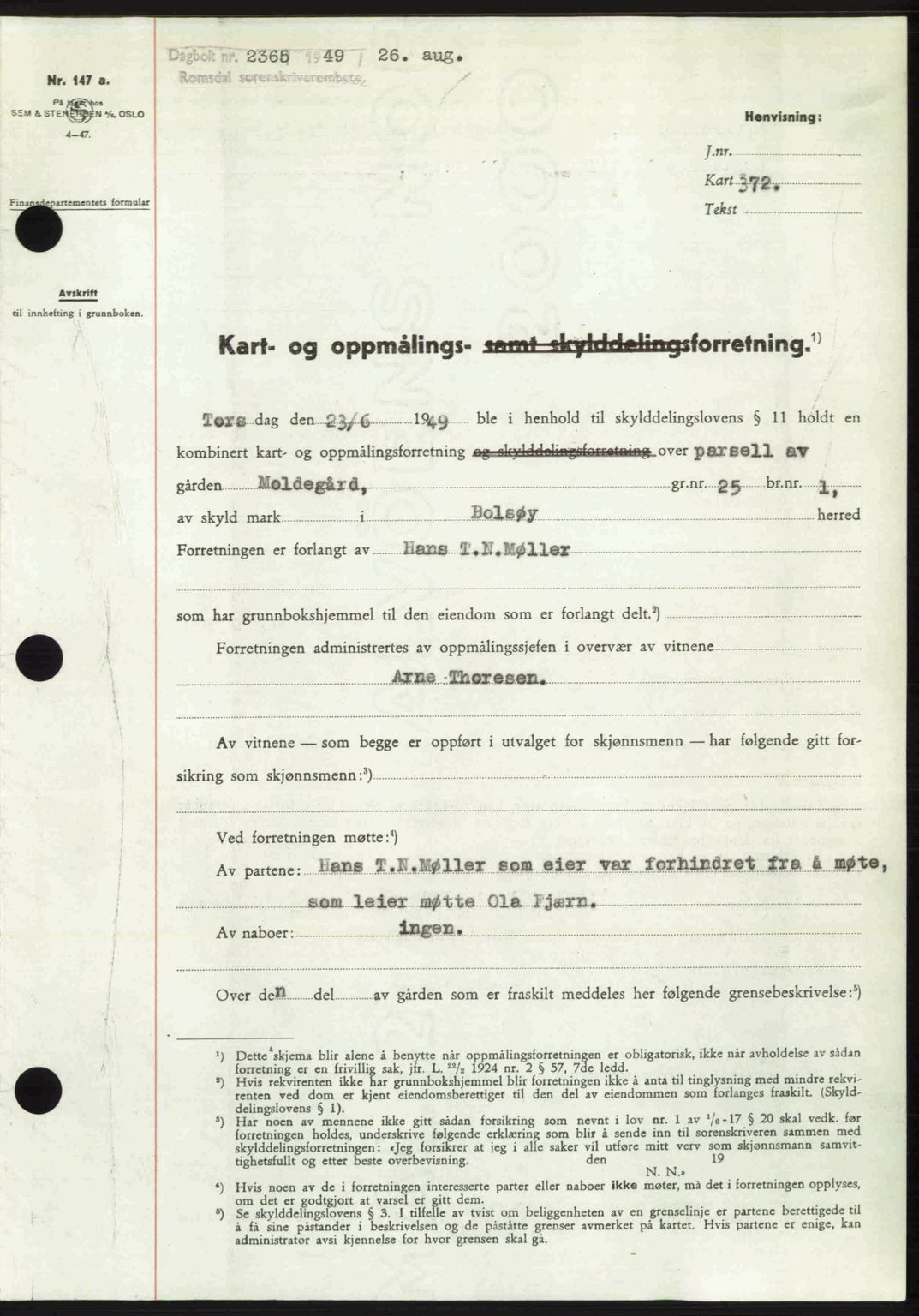 Romsdal sorenskriveri, AV/SAT-A-4149/1/2/2C: Mortgage book no. A30, 1949-1949, Diary no: : 2365/1949