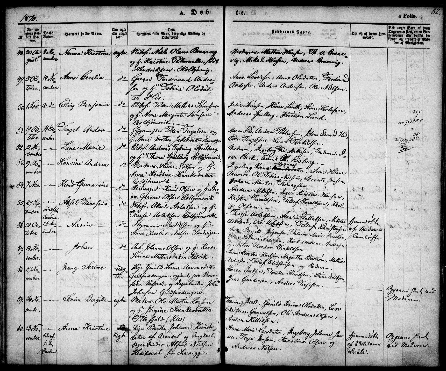 Hisøy sokneprestkontor, SAK/1111-0020/F/Fa/L0001: Parish register (official) no. A 1, 1849-1871, p. 82