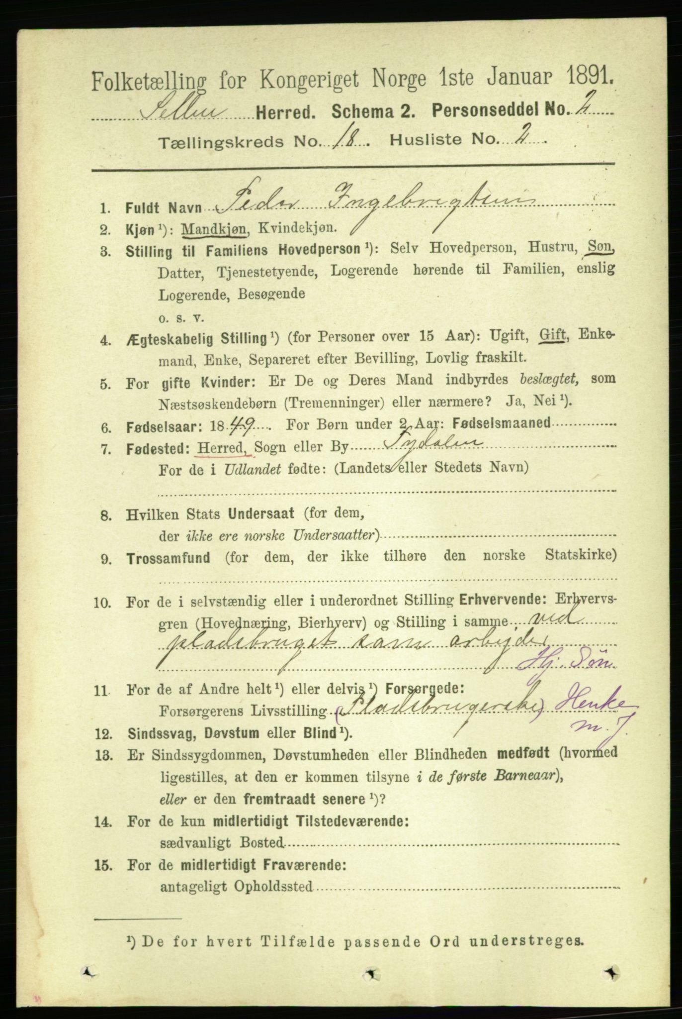 RA, 1891 census for 1664 Selbu, 1891, p. 6475