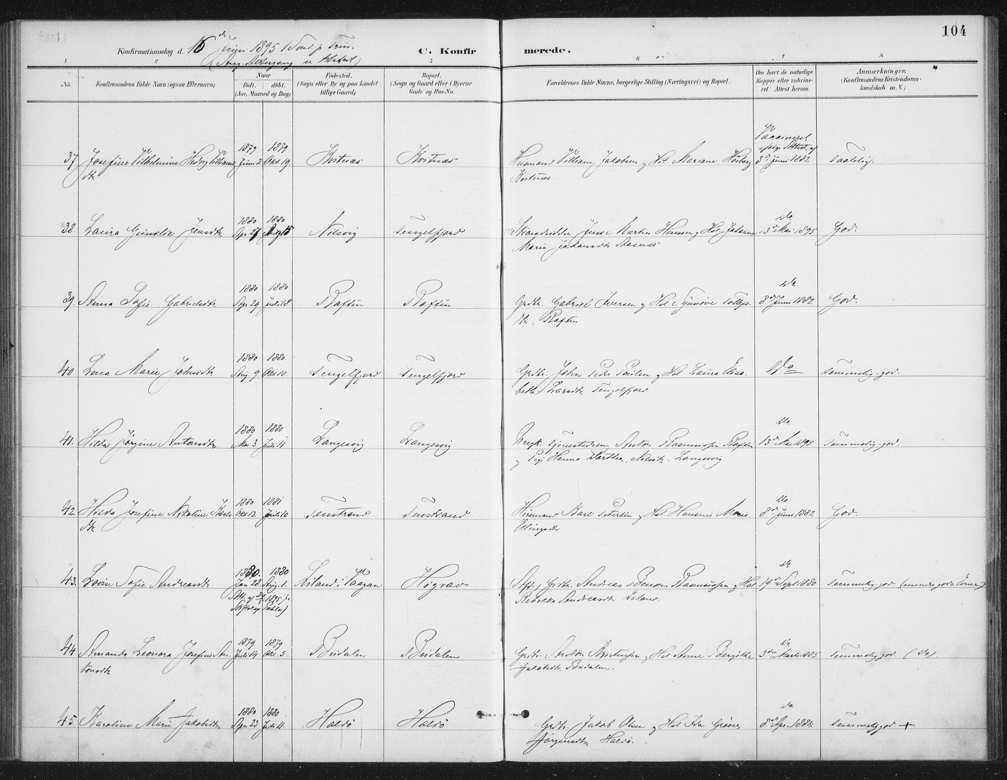 Ministerialprotokoller, klokkerbøker og fødselsregistre - Nordland, SAT/A-1459/888/L1245: Parish register (official) no. 888A11, 1888-1900, p. 104