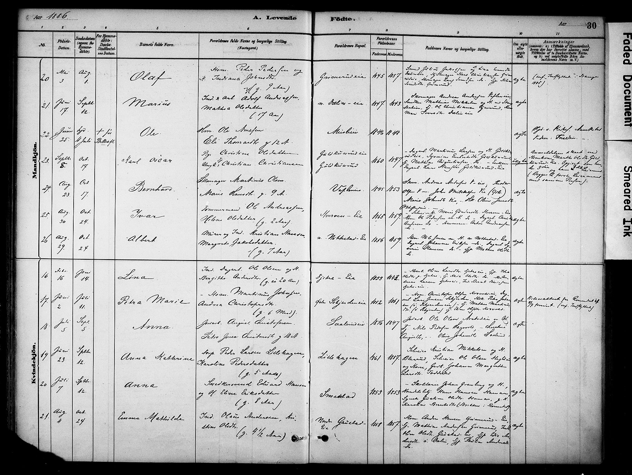 Stange prestekontor, SAH/PREST-002/K/L0019: Parish register (official) no. 19, 1880-1891, p. 30