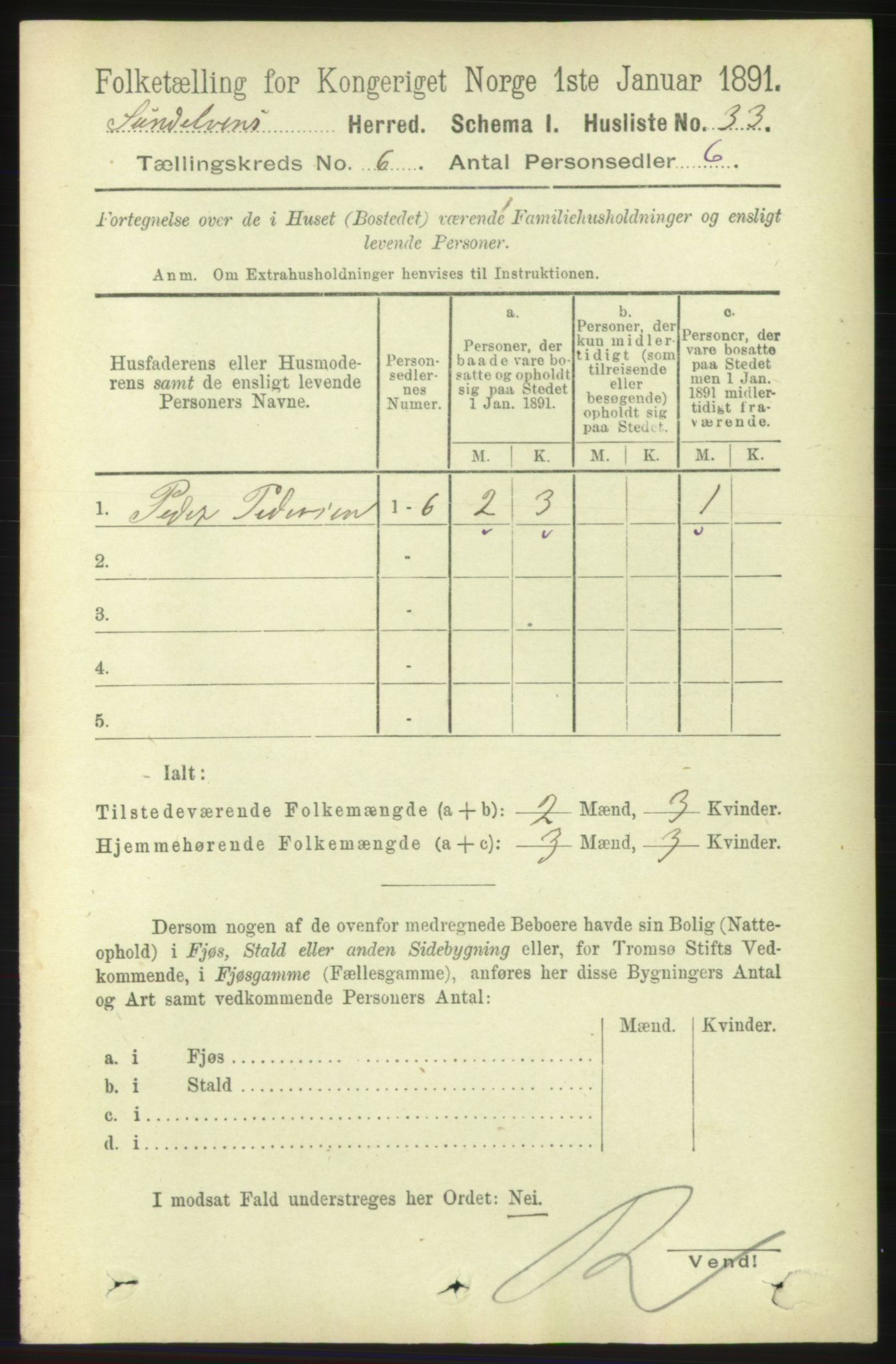 RA, 1891 census for 1523 Sunnylven, 1891, p. 1493