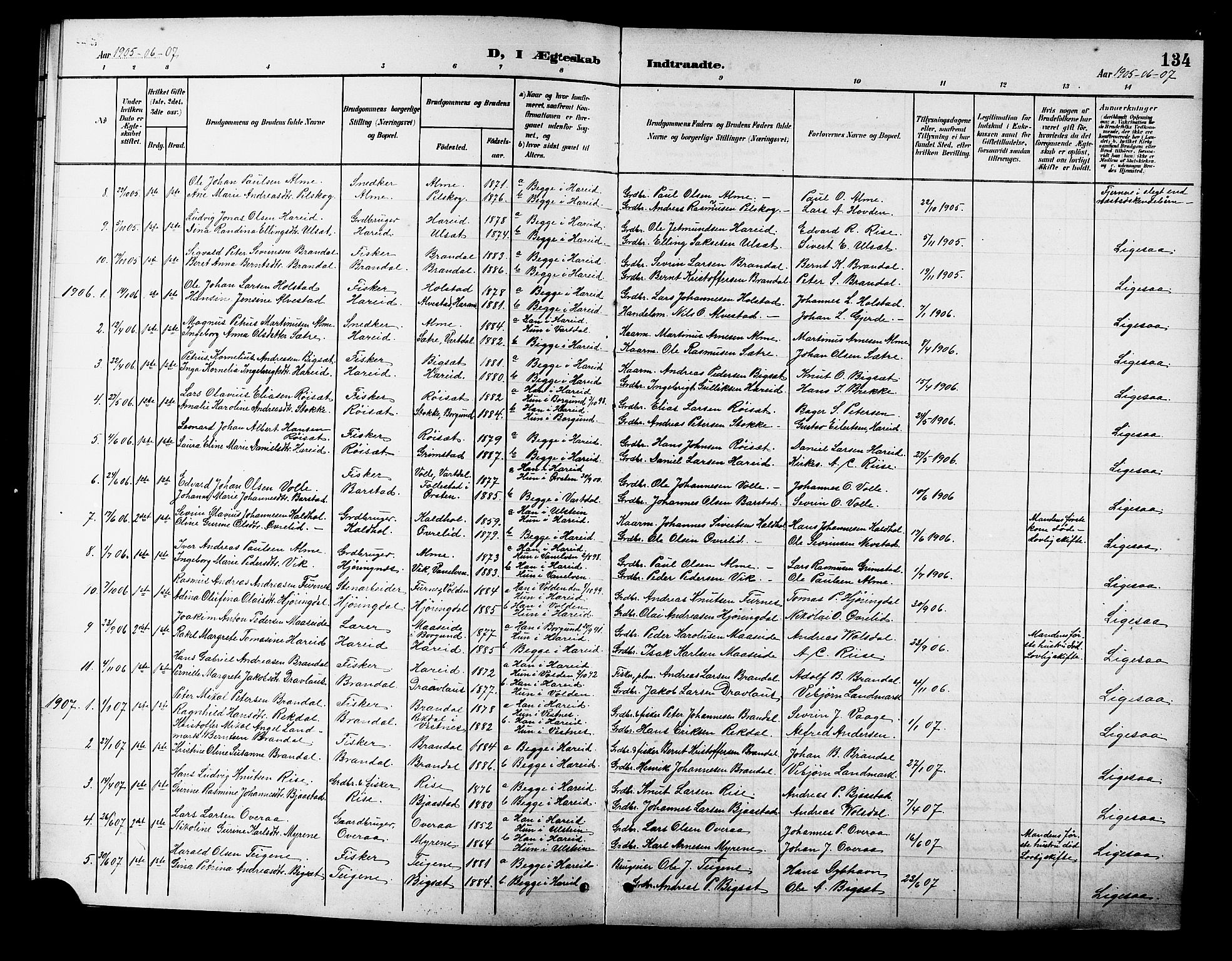 Ministerialprotokoller, klokkerbøker og fødselsregistre - Møre og Romsdal, AV/SAT-A-1454/510/L0126: Parish register (copy) no. 510C03, 1900-1922, p. 134