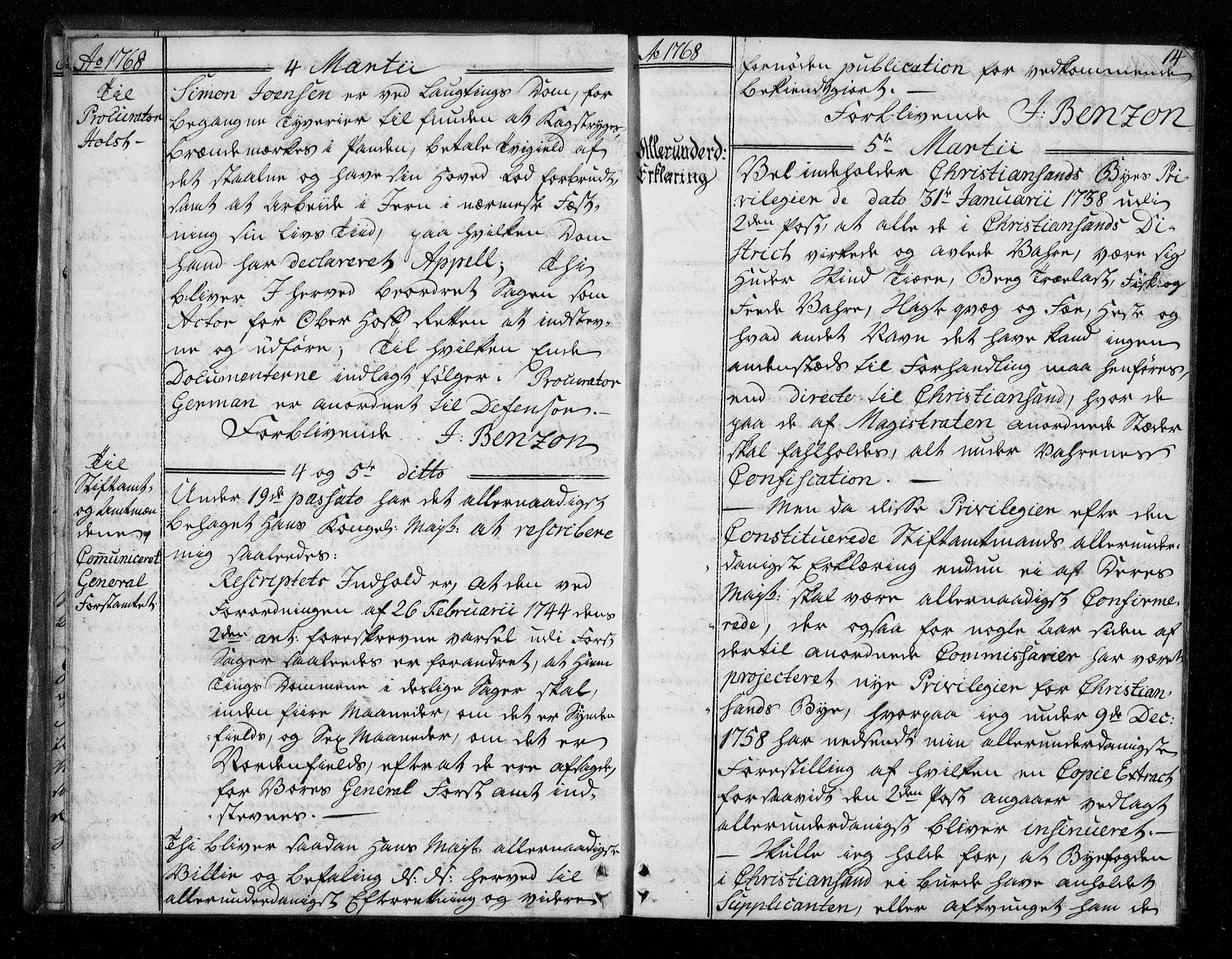 Stattholderembetet 1572-1771, AV/RA-EA-2870/Bf/L0007: Stattholderprotokoll (allmenn kopibok), 1768-1769, p. 13b-14a