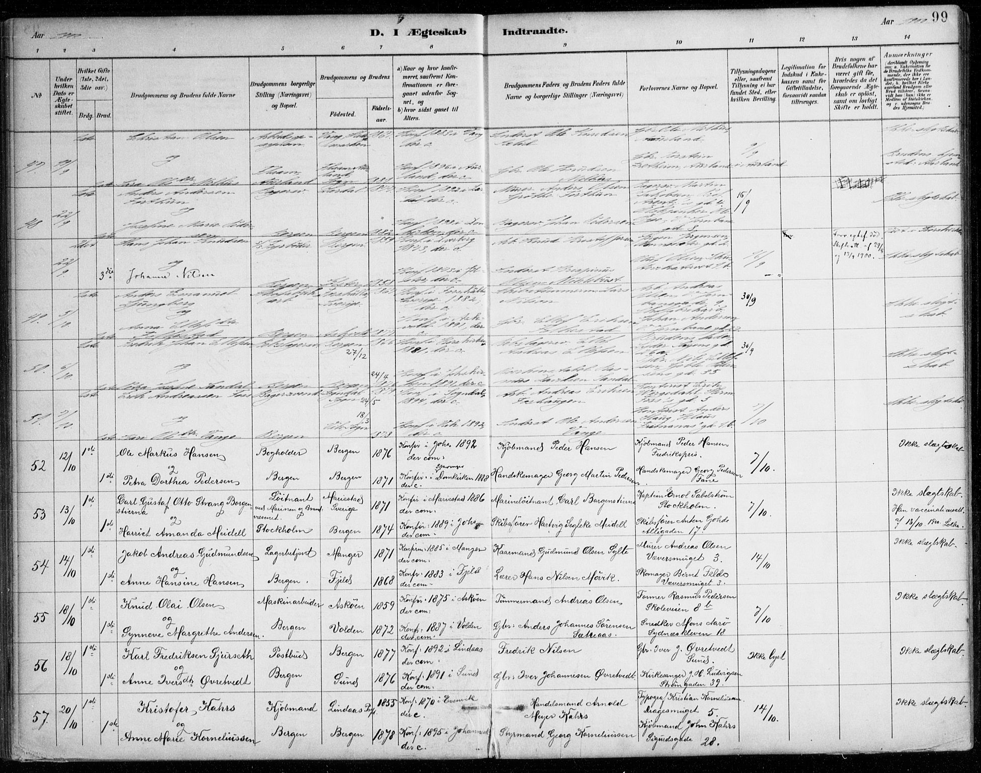 Johanneskirken sokneprestembete, AV/SAB-A-76001/H/Haa/L0012: Parish register (official) no. D 1, 1885-1912, p. 99