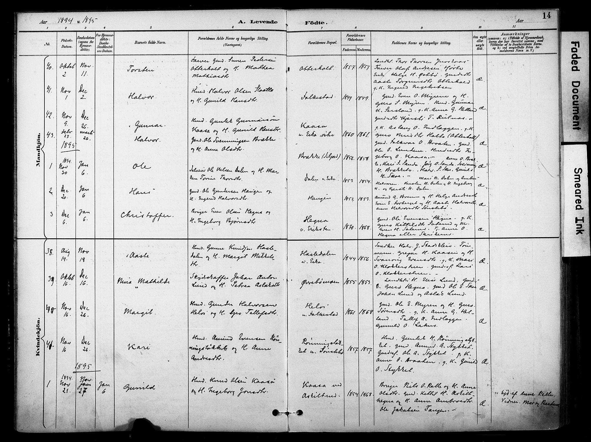 Bø kirkebøker, SAKO/A-257/F/Fa/L0011: Parish register (official) no. 11, 1892-1900, p. 14