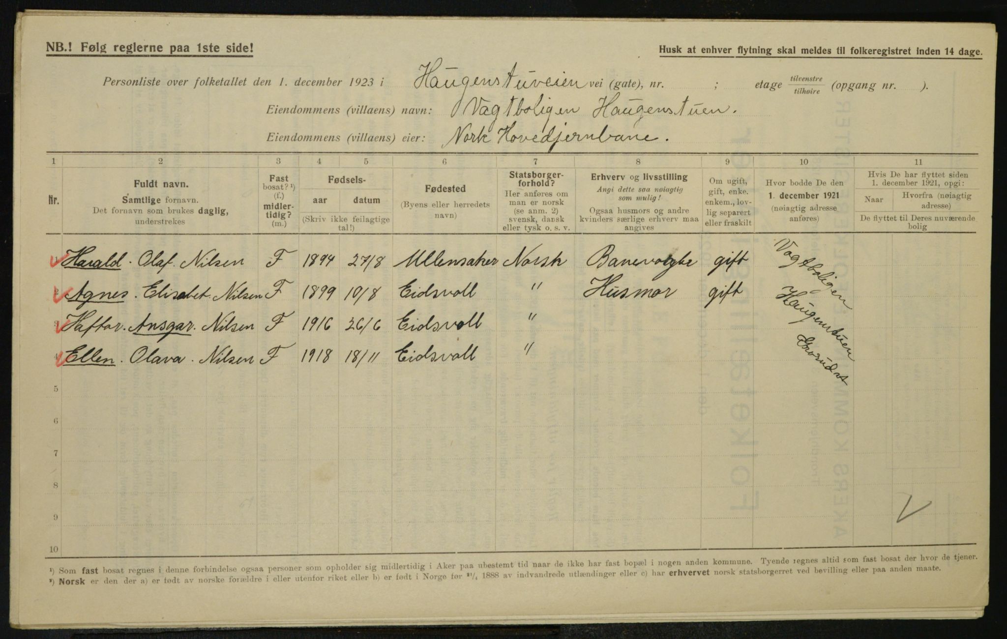 , Municipal Census 1923 for Aker, 1923, p. 25721