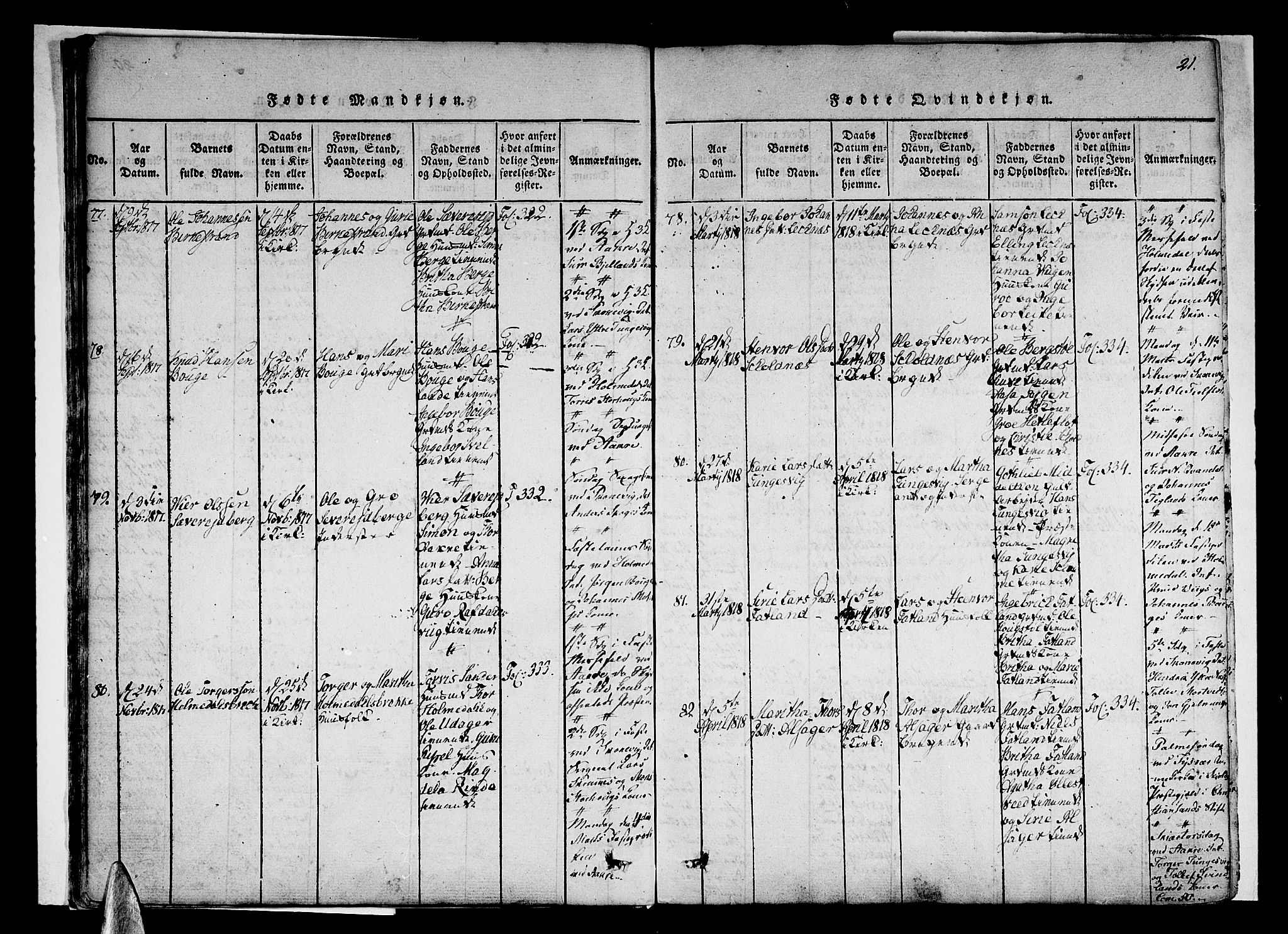 Skånevik sokneprestembete, SAB/A-77801/H/Haa: Parish register (official) no. A 3, 1815-1828, p. 21