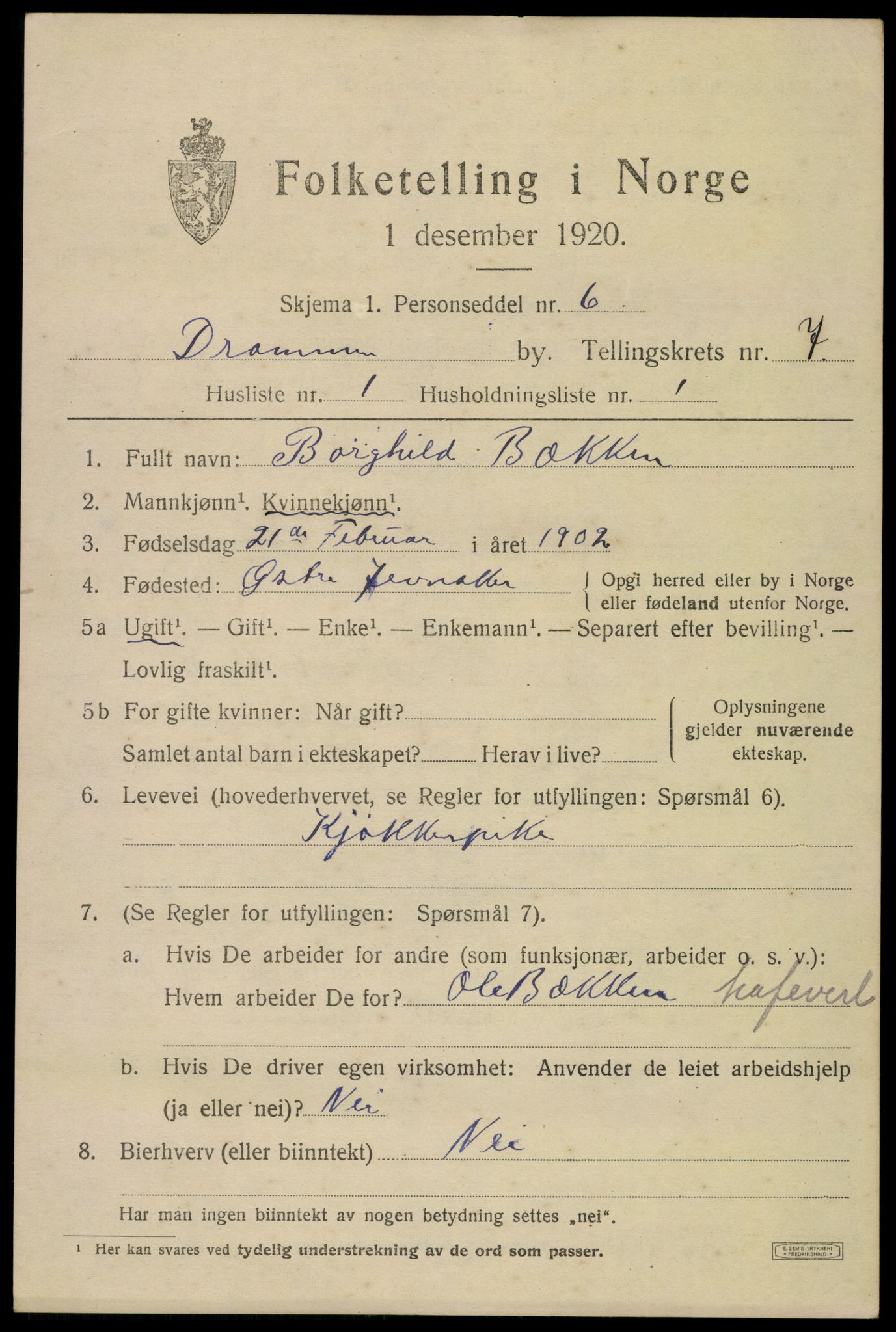 SAKO, 1920 census for Drammen, 1920, p. 46231