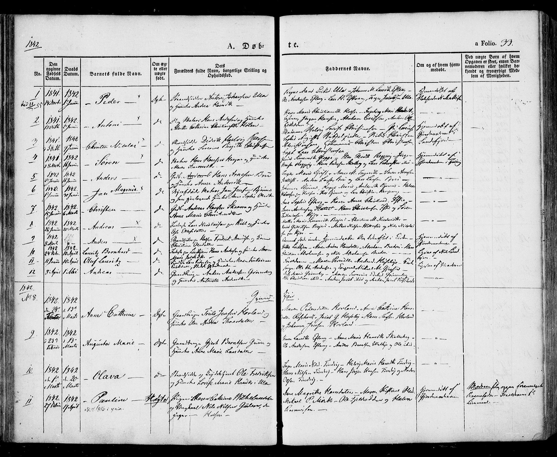 Tjølling kirkebøker, SAKO/A-60/F/Fa/L0006: Parish register (official) no. 6, 1835-1859, p. 33