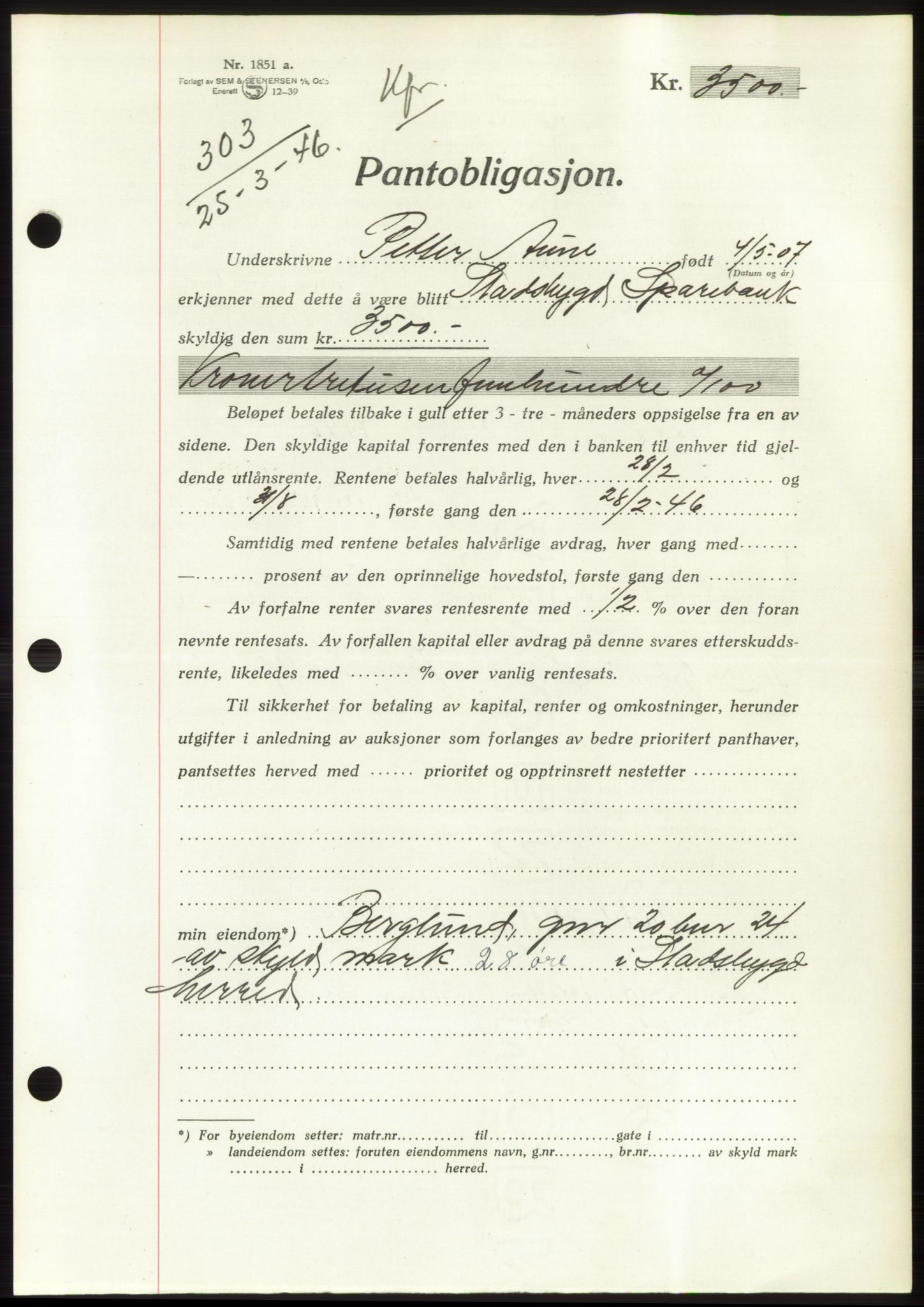 Fosen sorenskriveri, AV/SAT-A-1107/1/2/2C: Mortgage book no. B, 1946-1948, Diary no: : 303/1946