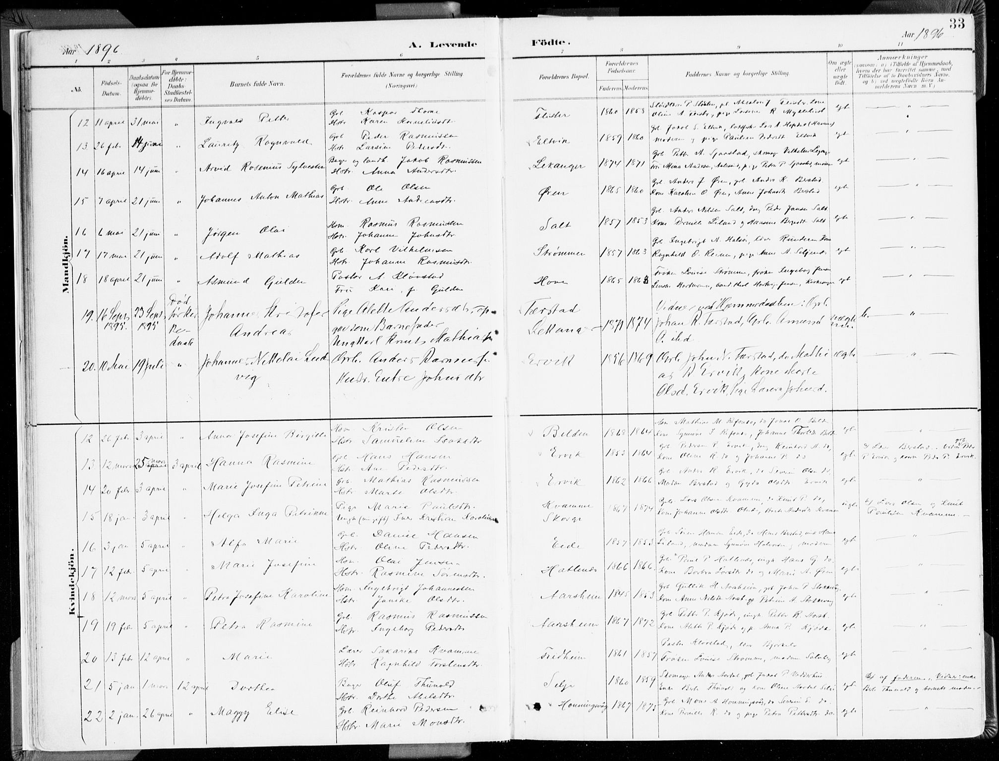 Selje sokneprestembete, AV/SAB-A-99938/H/Ha/Haa/Haab: Parish register (official) no. B 2, 1891-1907, p. 33