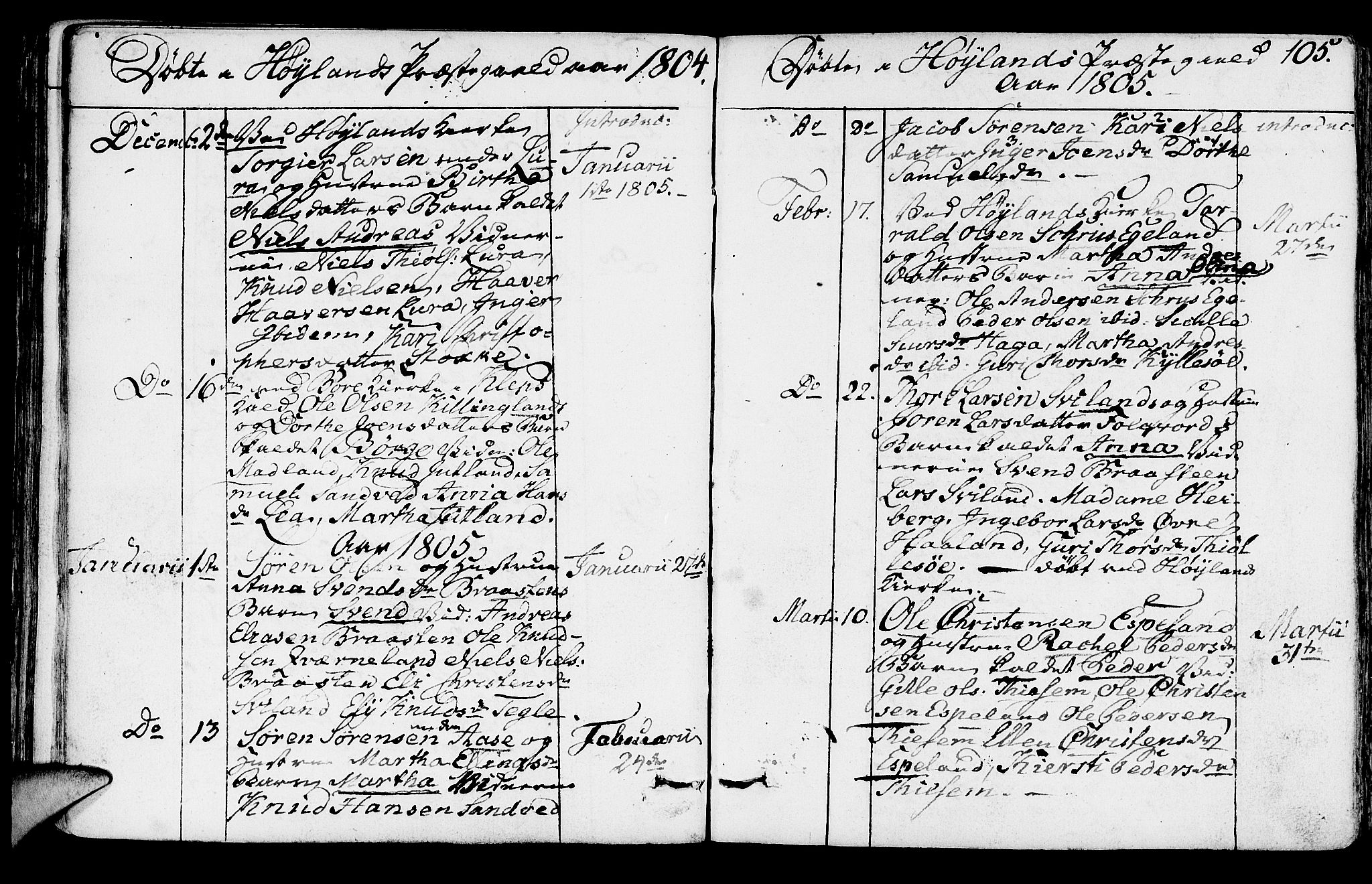 Høyland sokneprestkontor, SAST/A-101799/001/30BA/L0005: Parish register (official) no. A 5, 1804-1815, p. 105