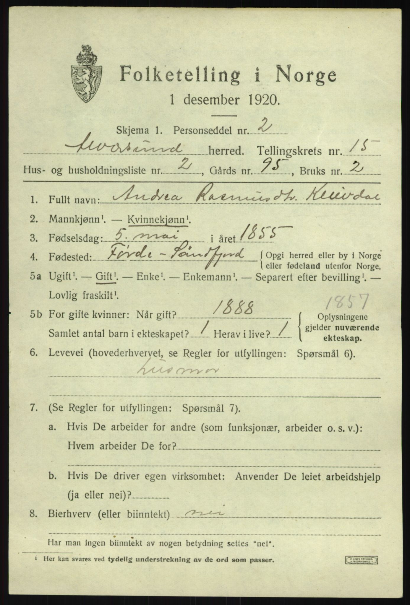 SAB, 1920 census for Alversund, 1920, p. 8254