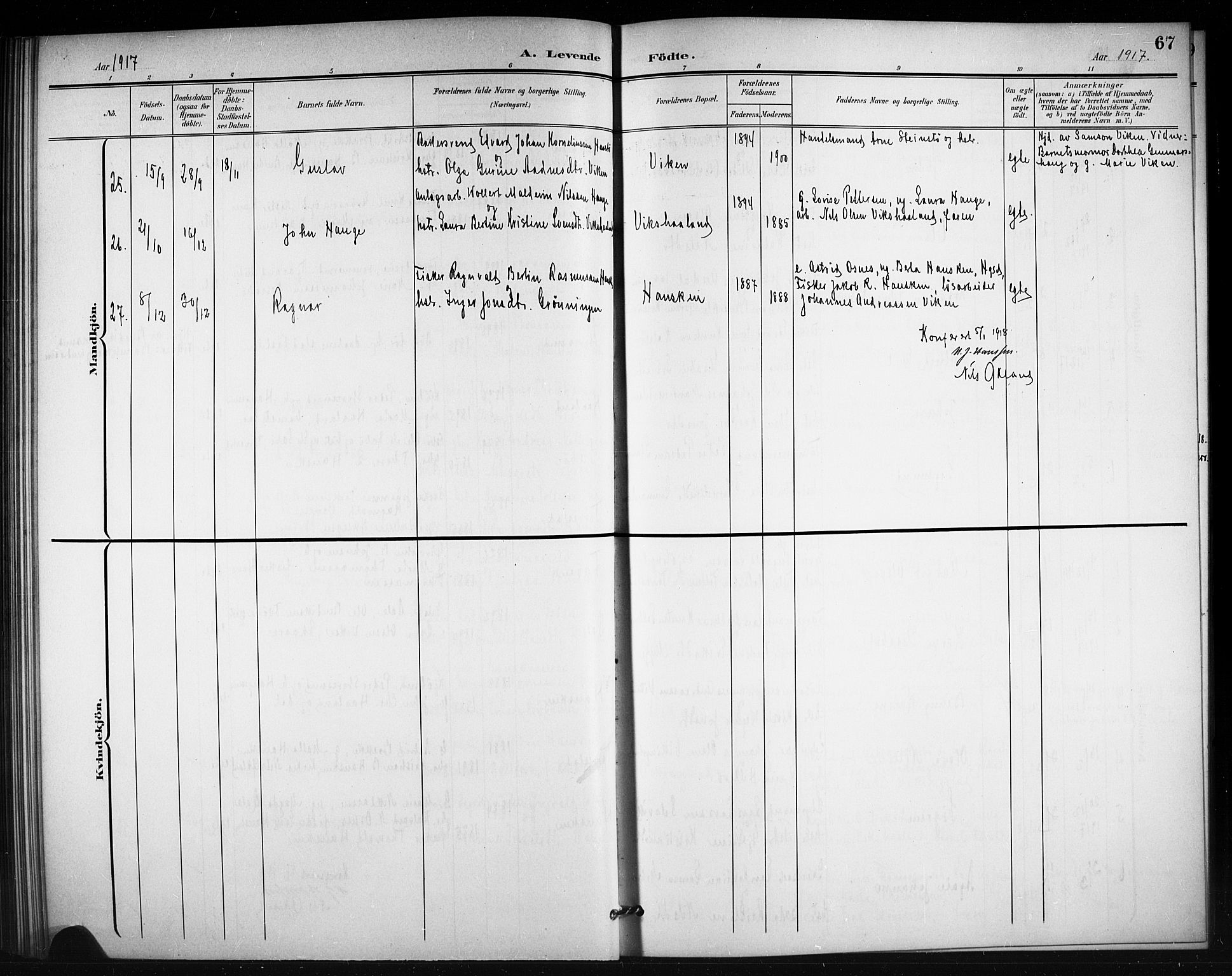 Torvastad sokneprestkontor, AV/SAST-A -101857/H/Ha/Hab/L0008: Parish register (copy) no. B 8, 1901-1924, p. 67