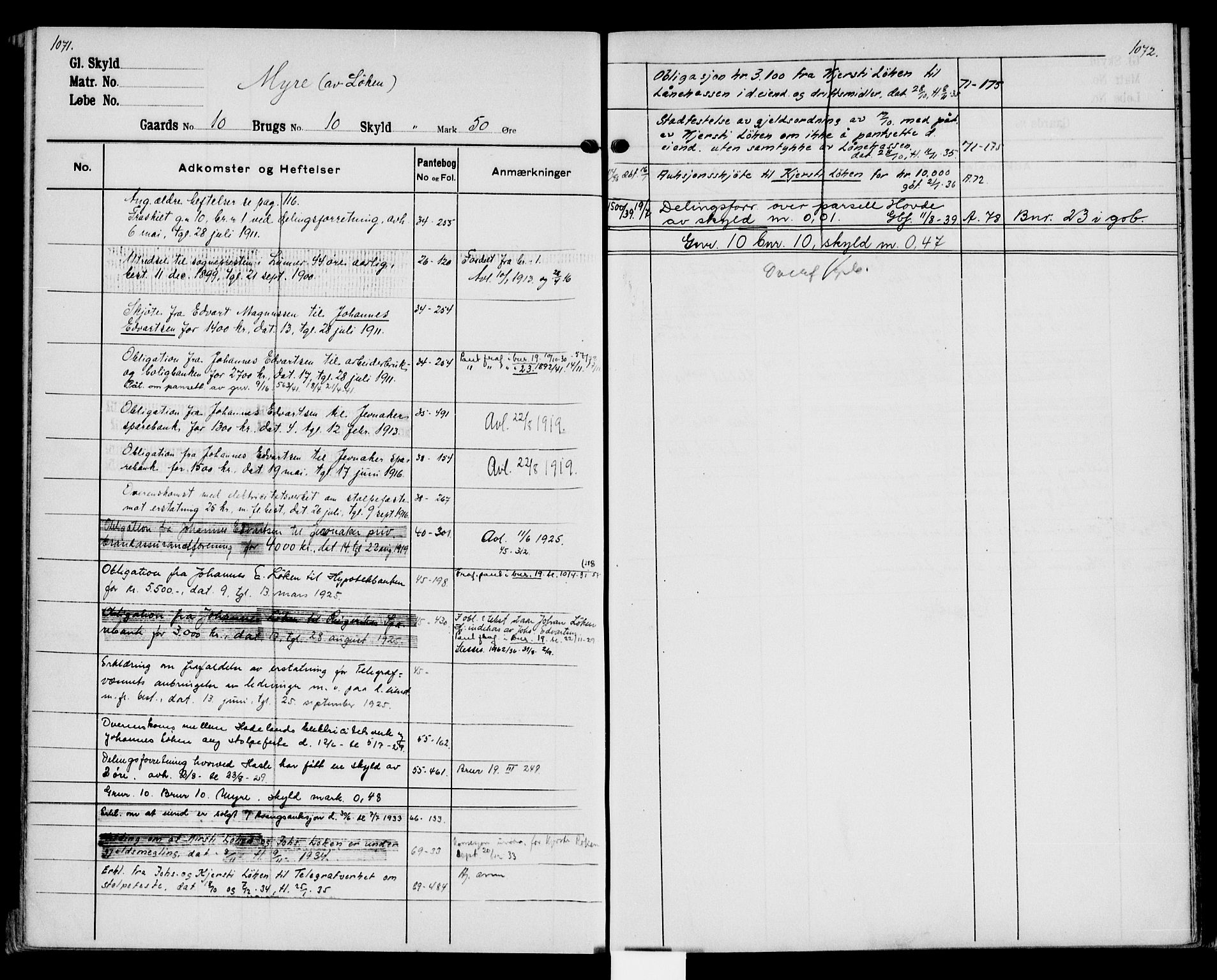 Hadeland og Land tingrett, AV/SAH-TING-010/H/Ha/Hac/L0002: Mortgage register no. 3.2, 1906-1950, p. 1071-1072