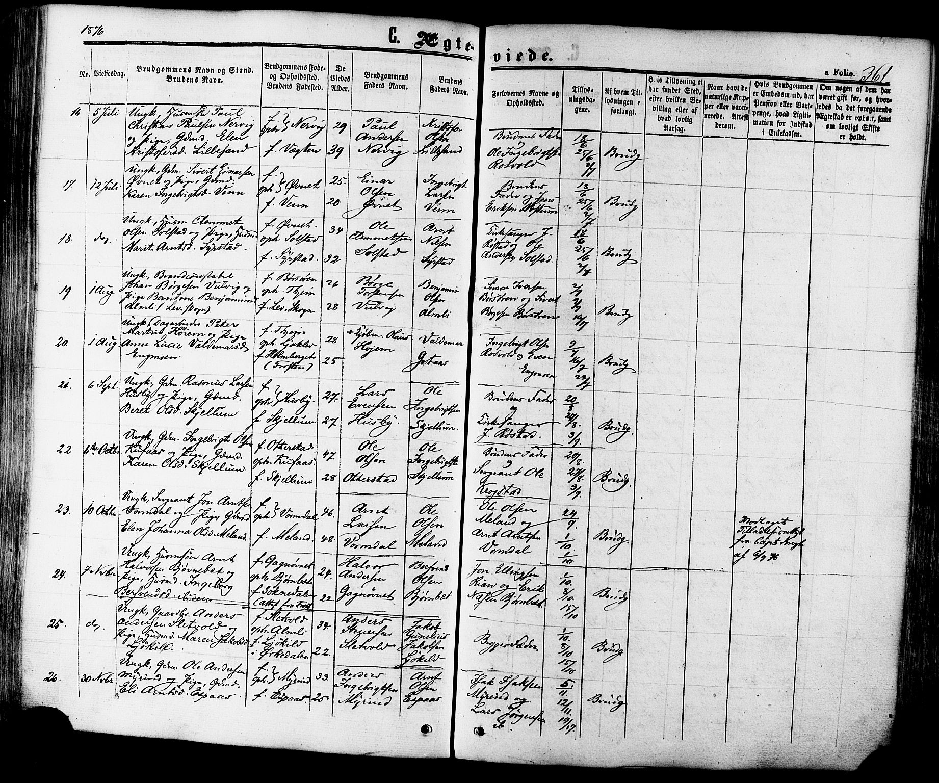 Ministerialprotokoller, klokkerbøker og fødselsregistre - Sør-Trøndelag, SAT/A-1456/665/L0772: Parish register (official) no. 665A07, 1856-1878, p. 361