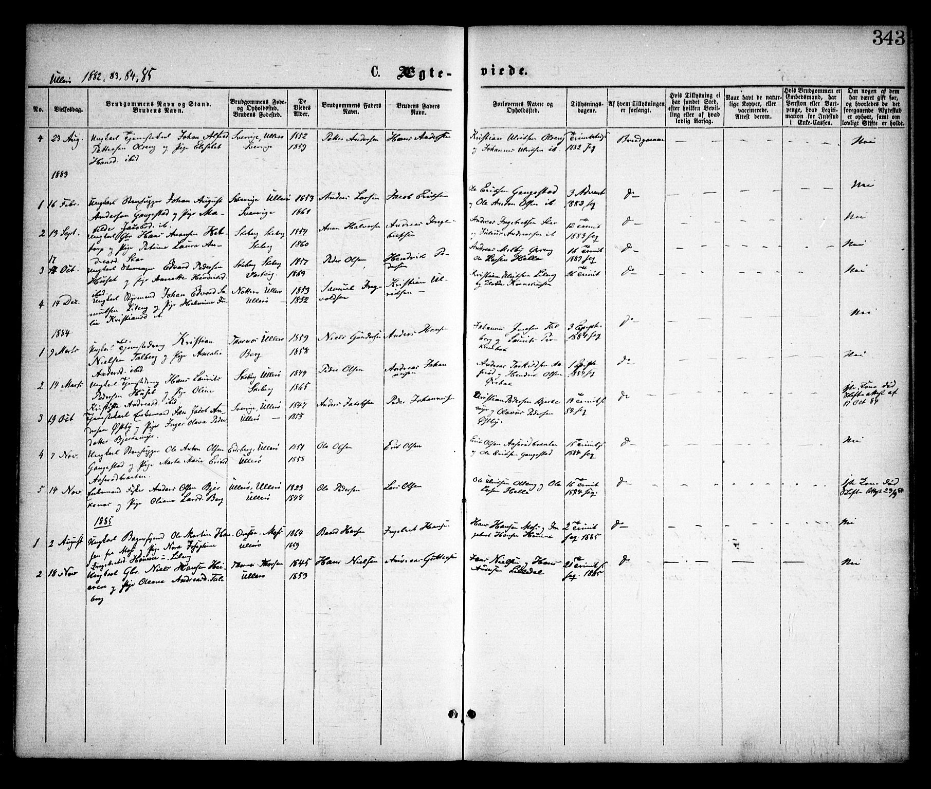 Skjeberg prestekontor Kirkebøker, SAO/A-10923/F/Fa/L0008: Parish register (official) no. I 8, 1869-1885, p. 343