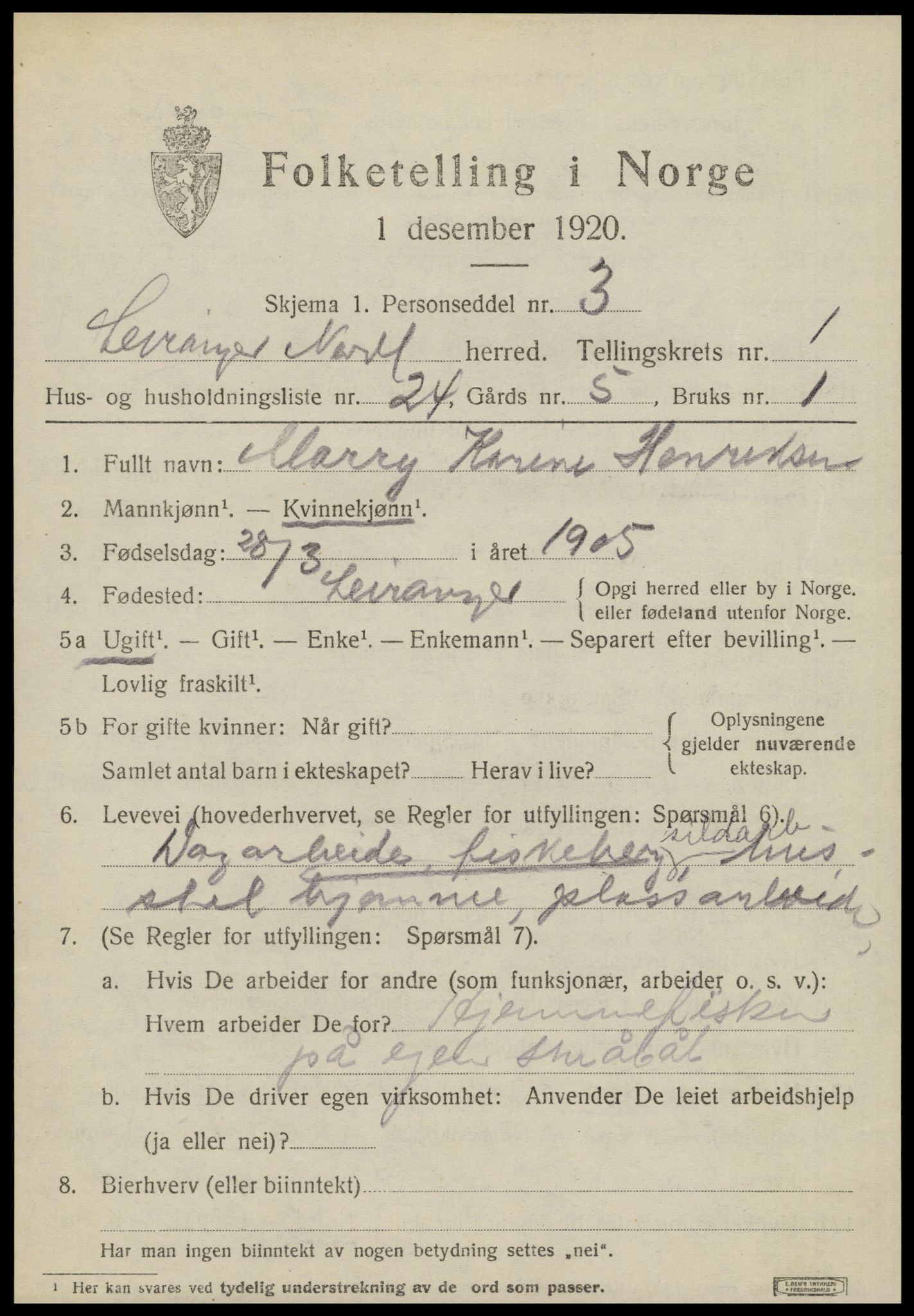 SAT, 1920 census for Leiranger, 1920, p. 775