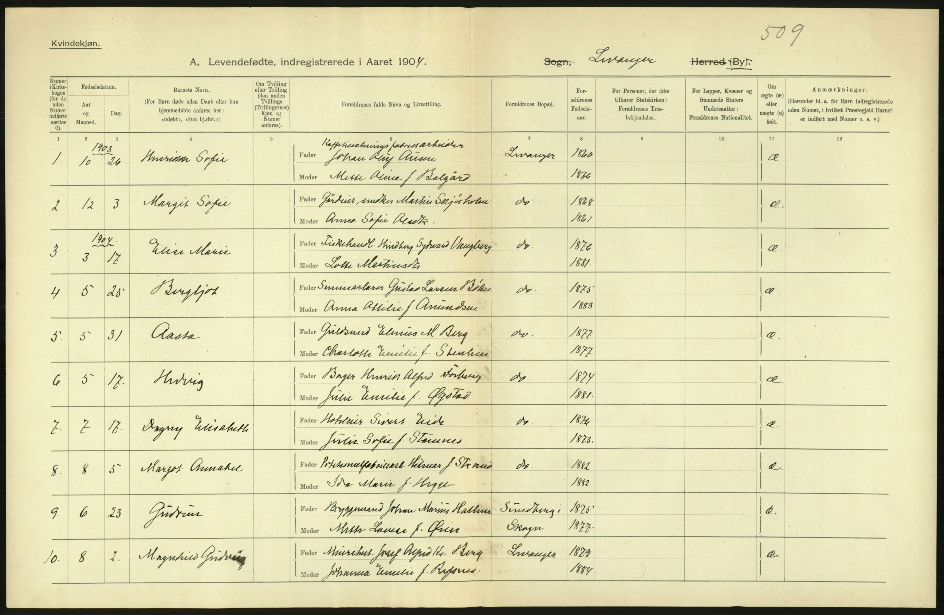 Statistisk sentralbyrå, Sosiodemografiske emner, Befolkning, RA/S-2228/D/Df/Dfa/Dfab/L0019: Nordre Trondhjems amt: Fødte, gifte, døde, 1904, p. 22