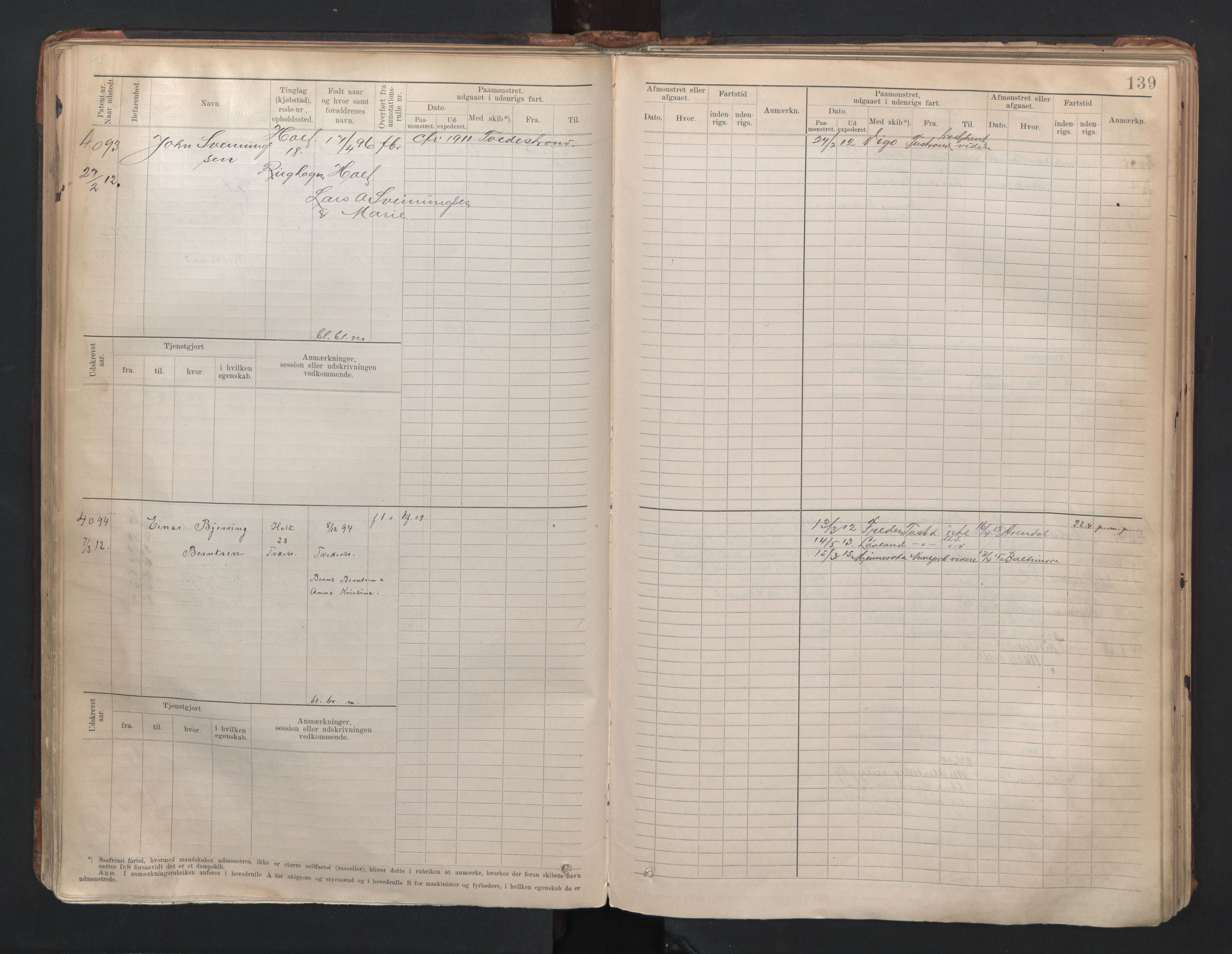 Tvedestrand mønstringskrets, SAK/2031-0011/F/Fb/L0006: Hovedrulle A nr 3818-4409, R-7, 1905-1948, p. 143