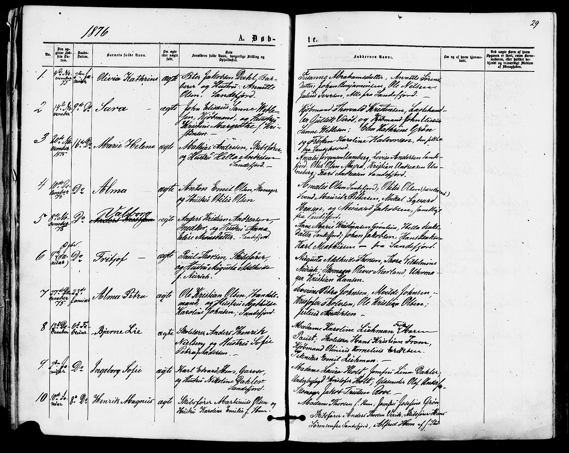 Sandefjord kirkebøker, AV/SAKO-A-315/F/Fa/L0001: Parish register (official) no. 1, 1873-1879, p. 29